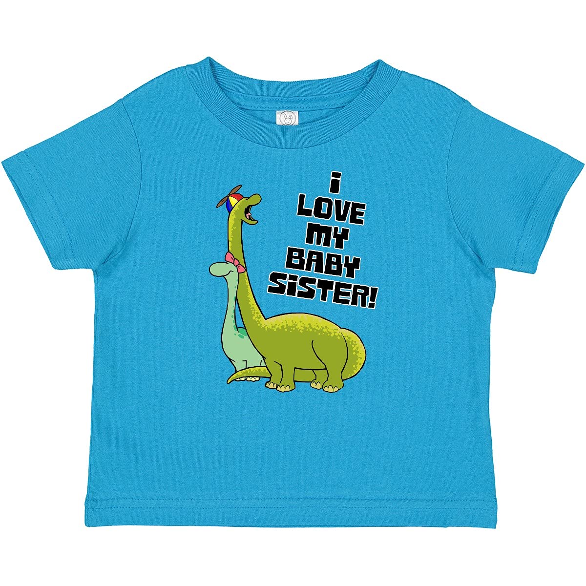 I Love My Baby Sister with Baby Brontosauruses Cute Dinosaur Baby T-Shirt | Soft Cotton Infant Bodysuit for Siblings & Family Outfits