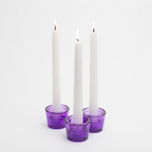 Richland 12-Piece Purple Tealight & Taper Candle Holder Set - Multi-Use Glass Candle Holders for Wedding Centerpieces, Home Decor, Romantic Dinner Lighting