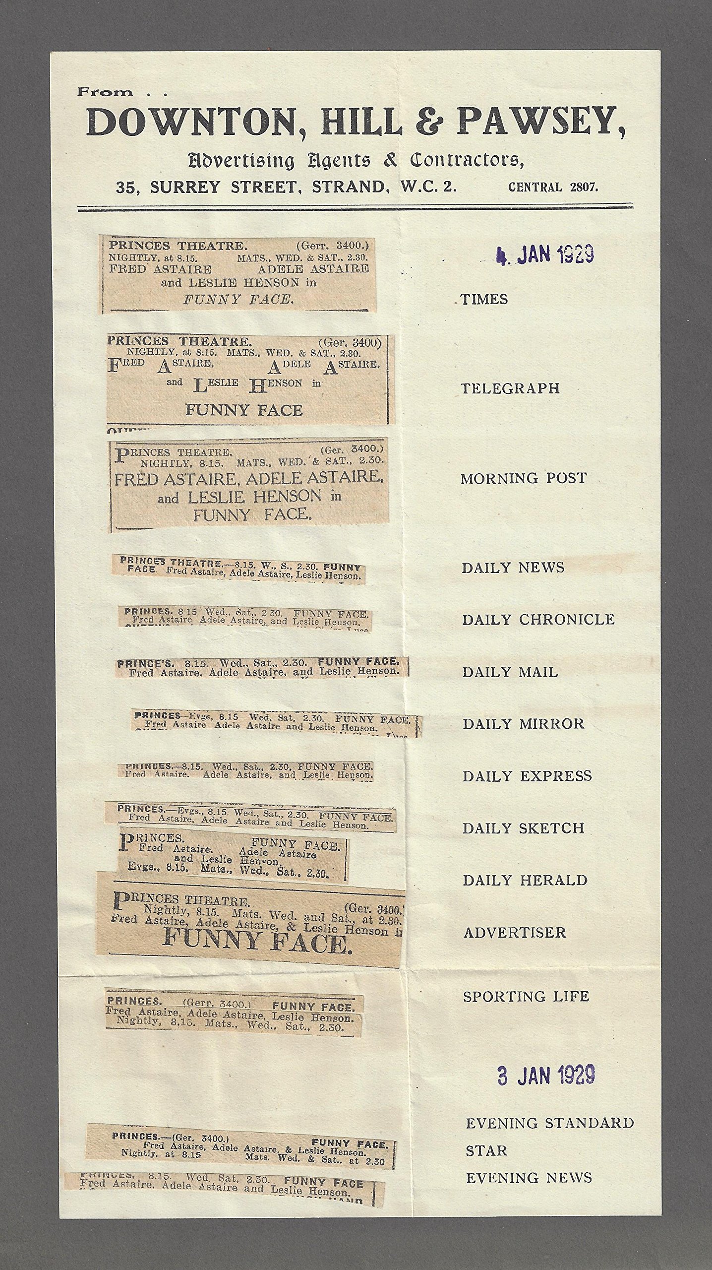 Original Vintage 1929 London Advertising Tear Sheet Featuring George Gershwin's 