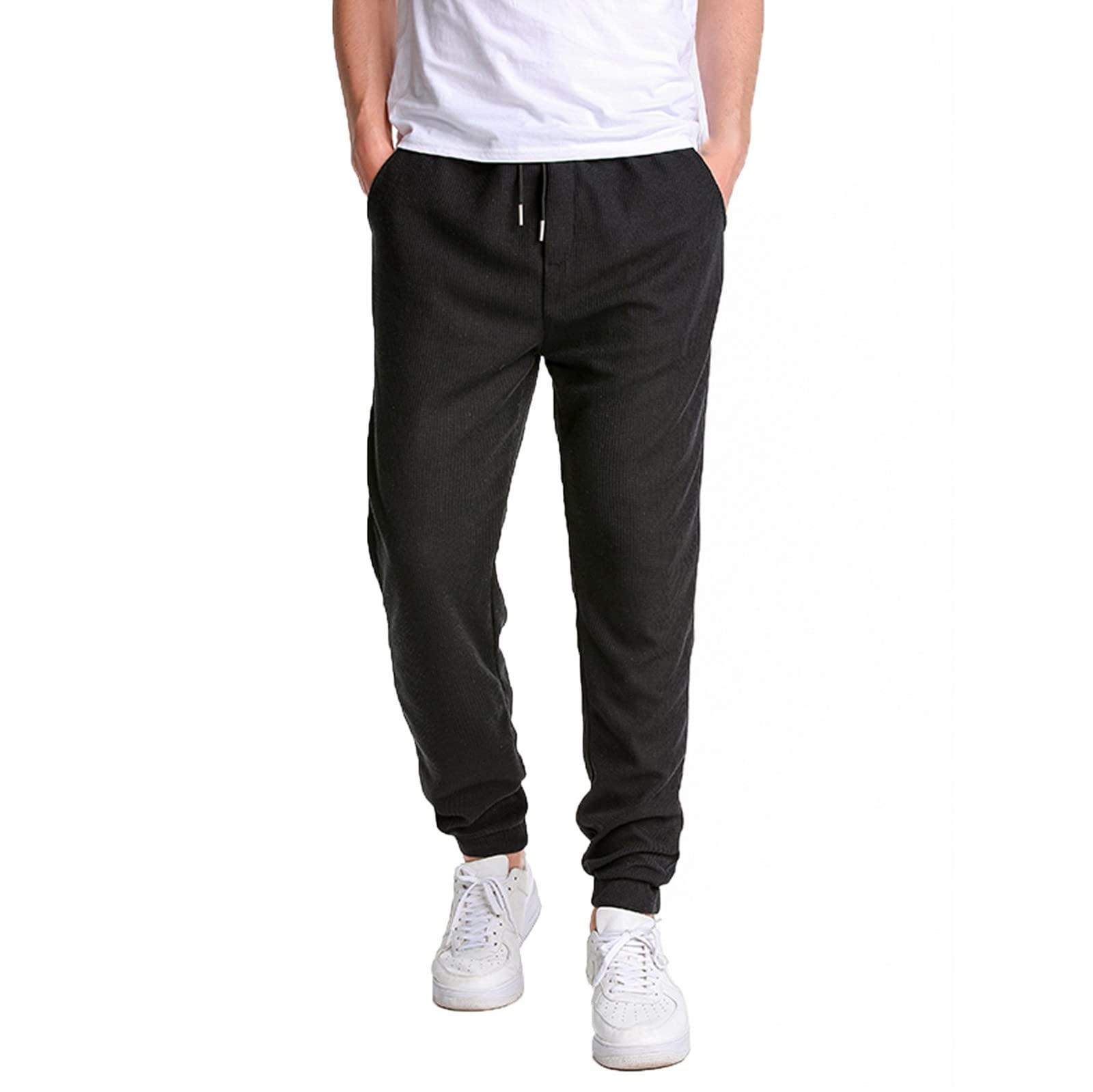 Men's Harem Pants - Breathable Solid Color Yoga Pants with Pockets & Elastic Ankle Cuffs - Comfortable Athletic Lounge Pants for Yoga, Meditation, and Casual Wear