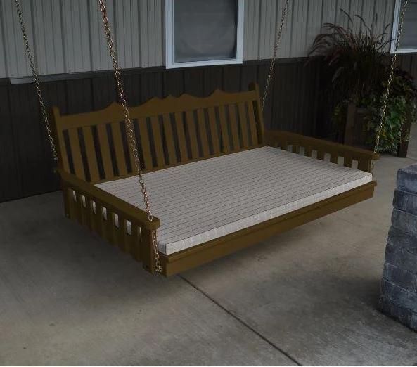Royal English Garden Swing Bed - Solid Yellow Pine Wood Outdoor Patio Furniture for Relaxing in Backyard, Garden or Porch