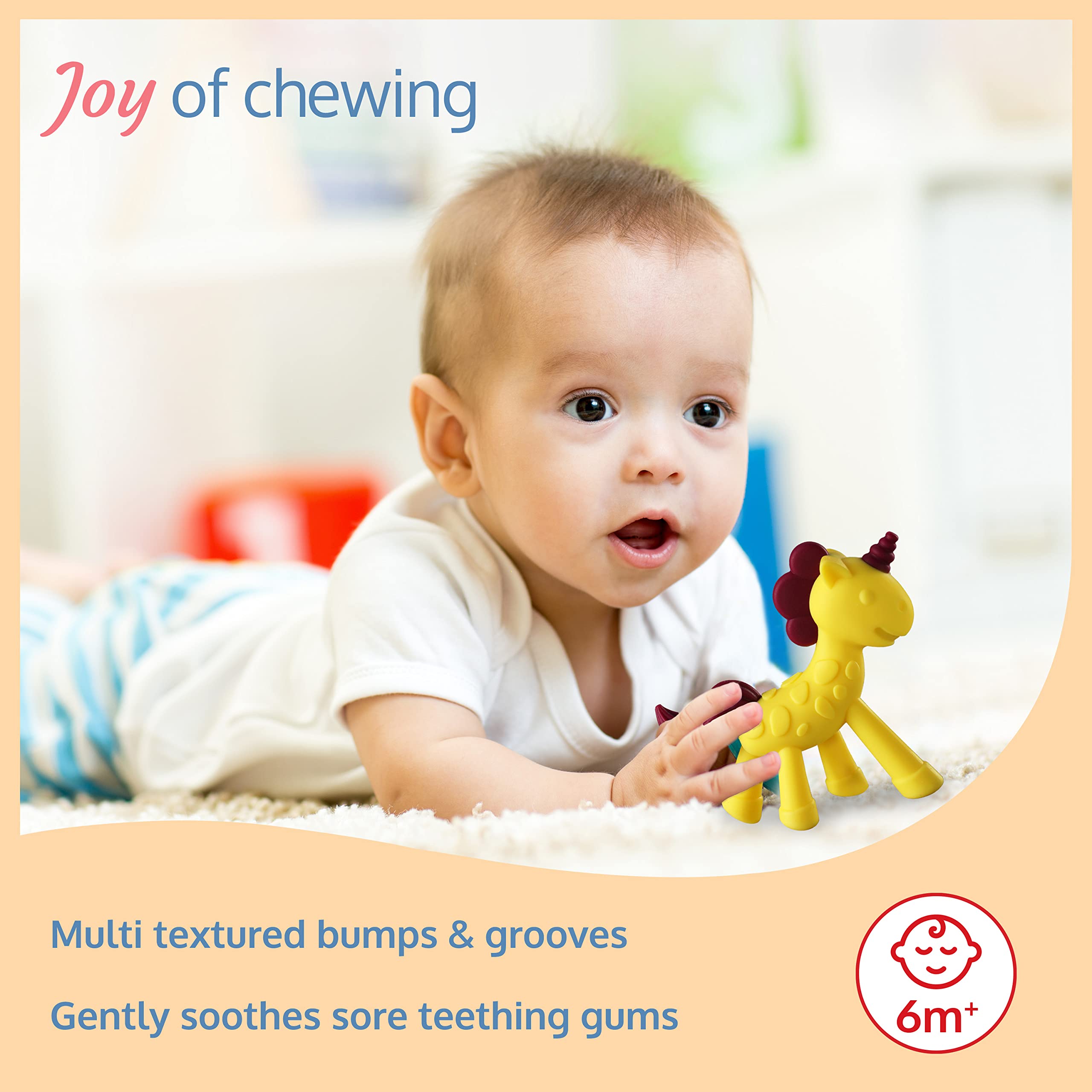 LuvLap Silicone Teether for Babies 6-12 Months | Safe Teething Toy for Infants | 100% Food Grade BPA-Free Unicorn Design with Textured Surface (Yellow & Red) | Perfect for Soothing Sore Gums & Encouraging Oral Development