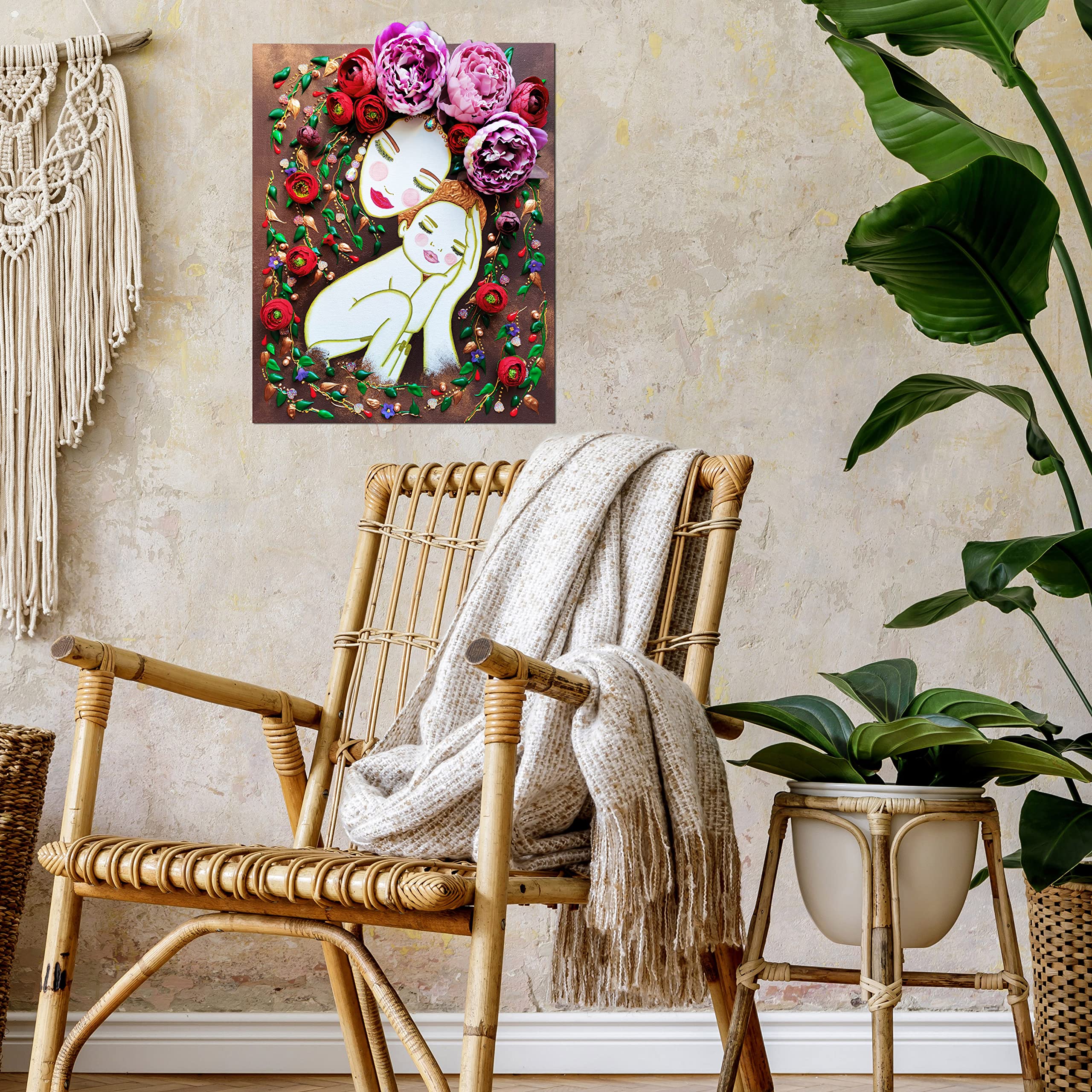 Frida Kahlo Wall Art - Handmade Canvas Painting, Fine Art Acrylic Painting for Coquette, Hippie & Boho Room Decor - Perfect for Nursery, Gypsy Style & Aesthetic Spaces - Unique Mother's Day Gift Idea from Husband