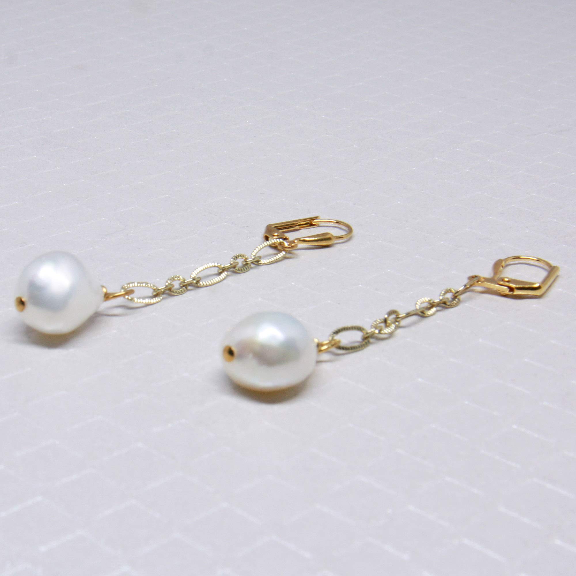 Handmade Freshwater Baroque Pearl Earrings with Gold Chain - Real Pearl Dangle Earrings for Women - Perfect for Weddings, Parties & Everyday Elegance