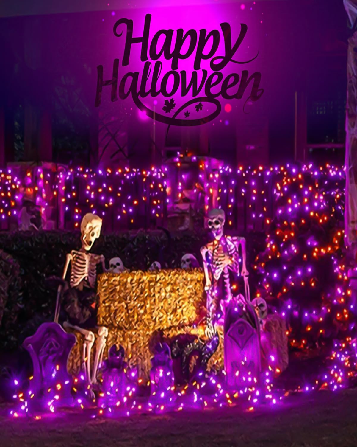 Orange & Purple Solar Halloween Lights - Waterproof Outdoor Decor with 8 Lighting Modes for Party, Patio, Garden, Tree & Yard - Perfect for Spooky Halloween Nights & Outdoor Gatherings