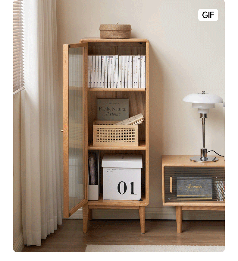 Solid Oak Wood Side Cabinet - Small Bookcase with Adjustable Shelves for Living Room, Bedroom, or Office Storage | Rustic Home Decor Furniture