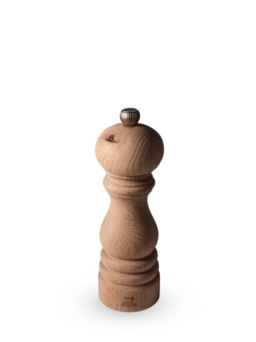 Peugeot Paris Nature 7 Inch Salt and Pepper Mill Set with Wooden Scoop - Premium Stainless Steel Grinder for Kitchen, Dining Table & Gift Giving