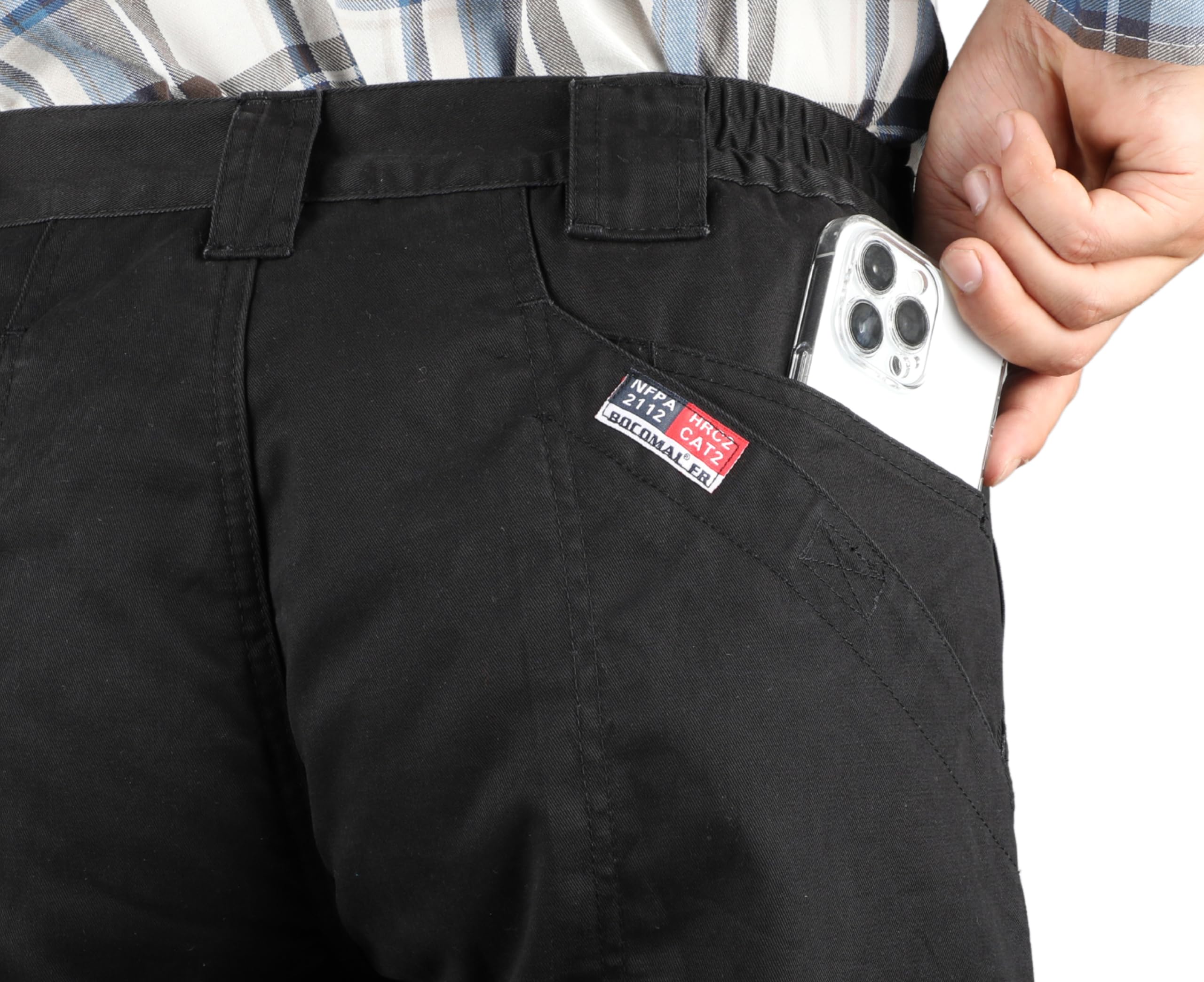 BOCOMAL Flame Resistant Cargo Work Pants for Men - Double Front, 10 Multi-Pockets, Elastic Waist - Durable & Comfortable for Construction, Welding & Outdoor Jobs