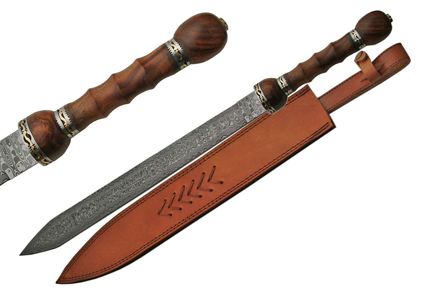 SZCO Supplies Damascus Steel Gladius Sword - Roman Style Battle Ready Blade for Collectors, Reenactment & Home Decor