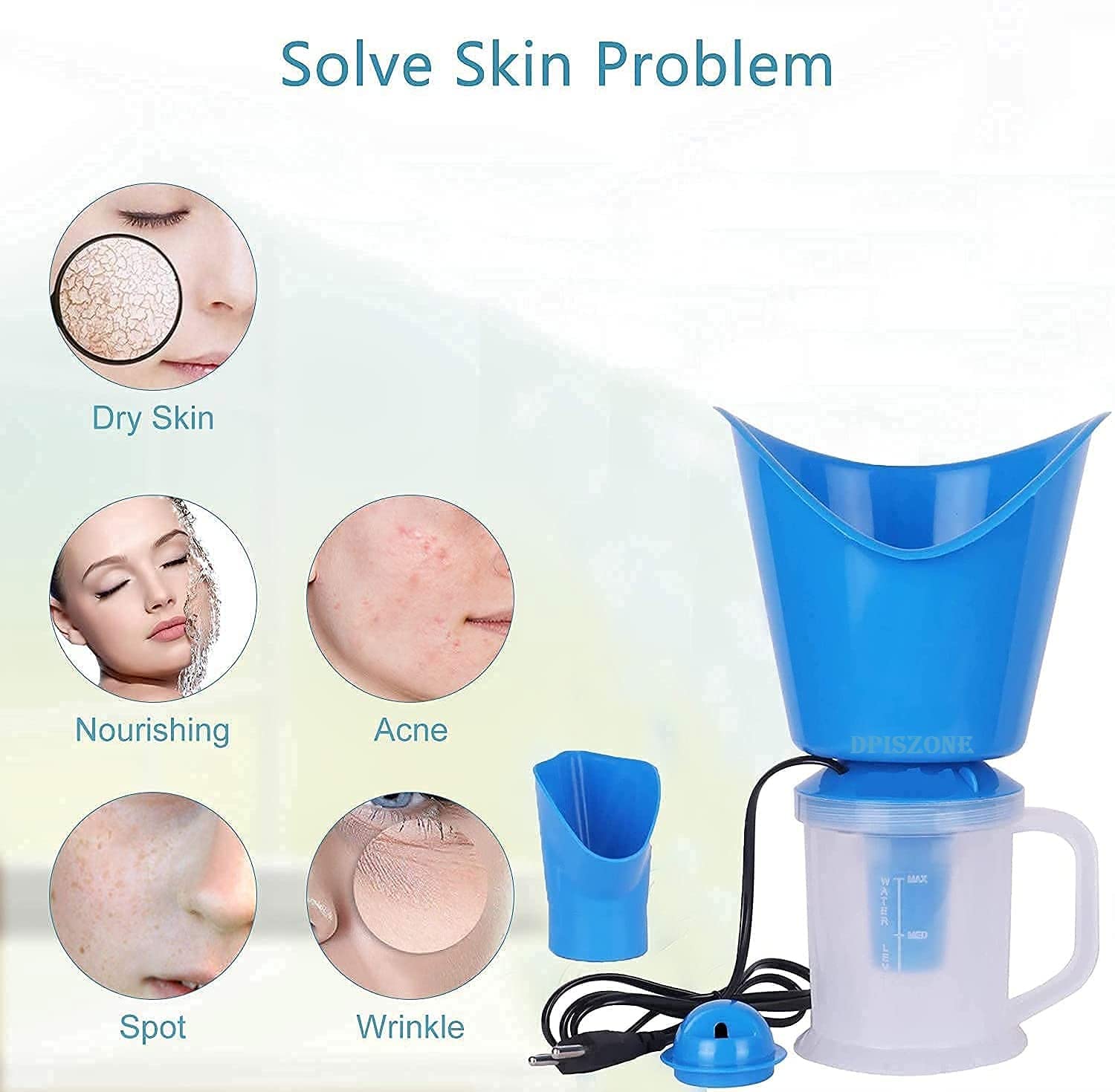 DPISZONE 3-in-1 Steam Vaporizer for Cold & Cough Relief - Personal Nose Steamer, Facial Inhaler & Nasal Decongestor Machine with 1.25m Cord (Blue) - Perfect for Home Use, Travel & Allergy Season
