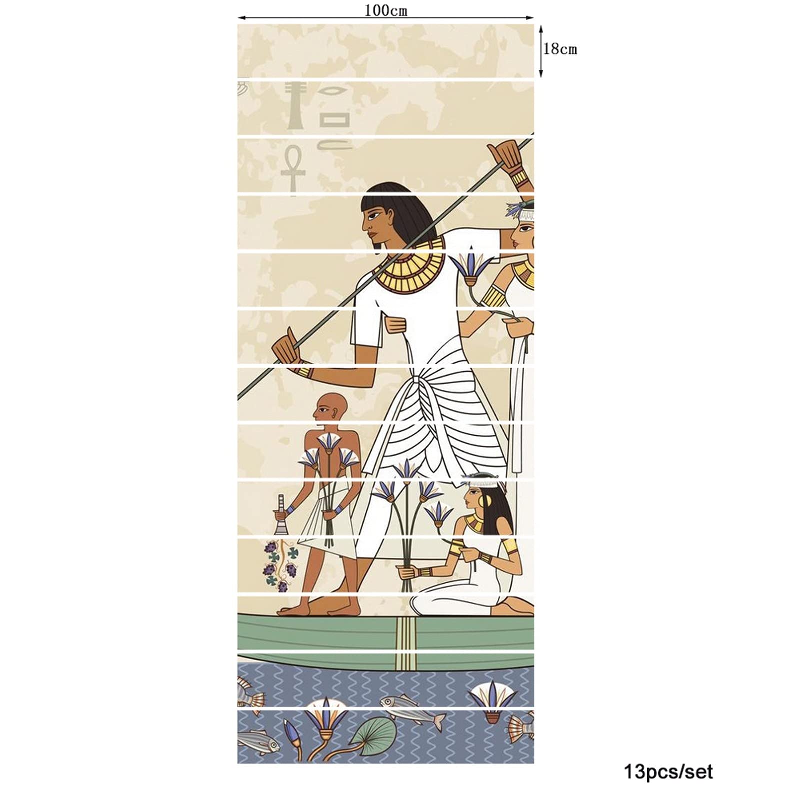 3D Self-Adhesive Removable Egyptian Stair Stickers - Anubis Hieroglyph Vinyl Decals for Stairs, Kitchen Tiles & Walls (13-Piece Set) | Ancient Egypt Themed Home Decor for Stair Risers, Backsplash & Accent Walls