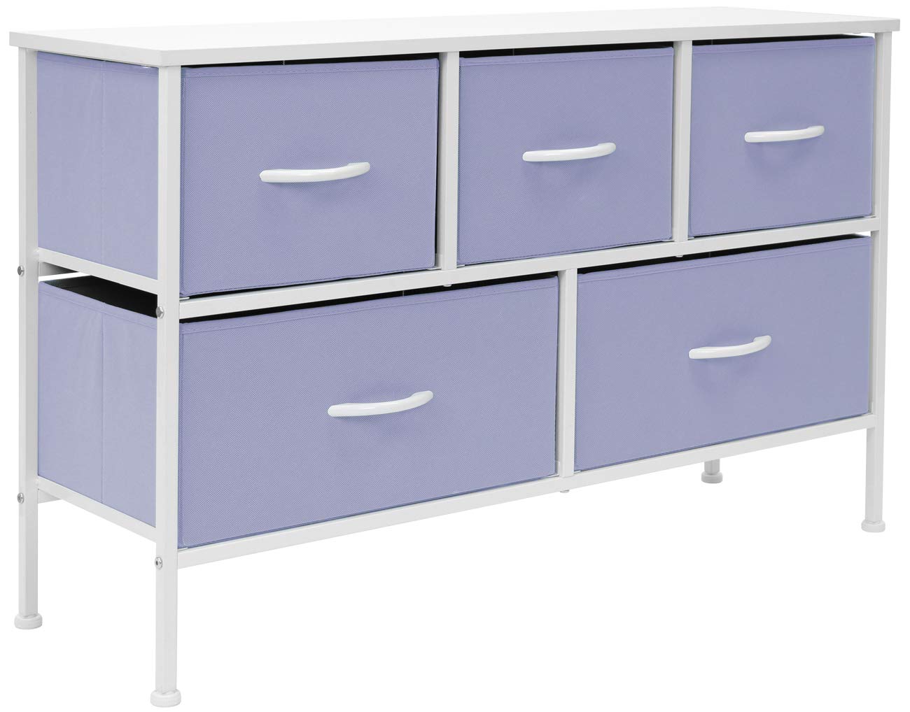 Sorbus 5-Drawer Dresser for Kids & Teens - Wood Top & Steel Frame Storage Chest with Fabric Bins - Perfect for Bedroom, Nursery, Playroom Organizing Clothes & Toys (Pastel Purple) | Space-Saving Kids Furniture & Stylish Home Decor