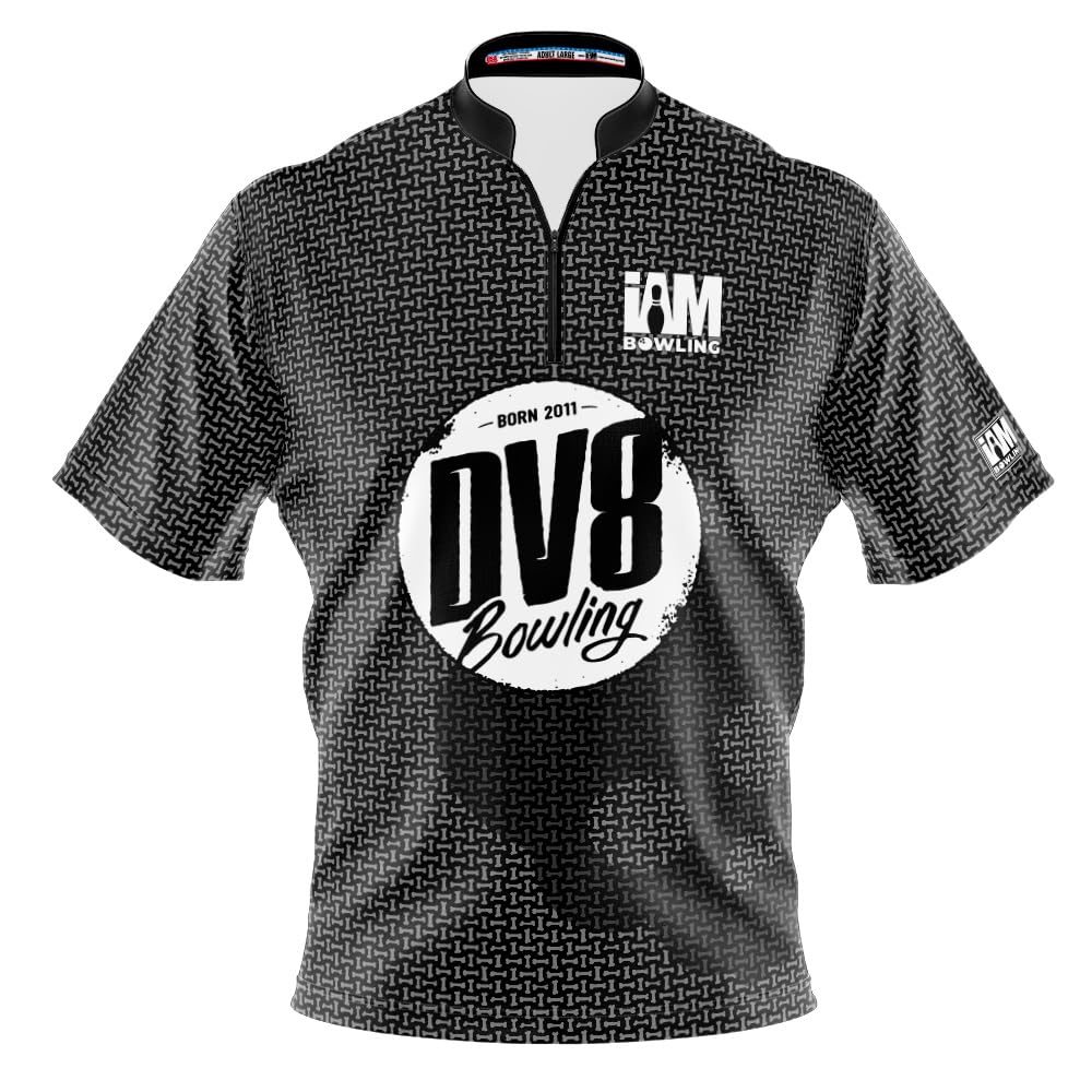 DV8 I AM Bowling Fun Design 2040-DV8 Sublimated Bowling Jersey with Sash Collar - Halloween Bones Print - Custom Logo Infusion for Team Uniforms & Halloween Bowling Parties