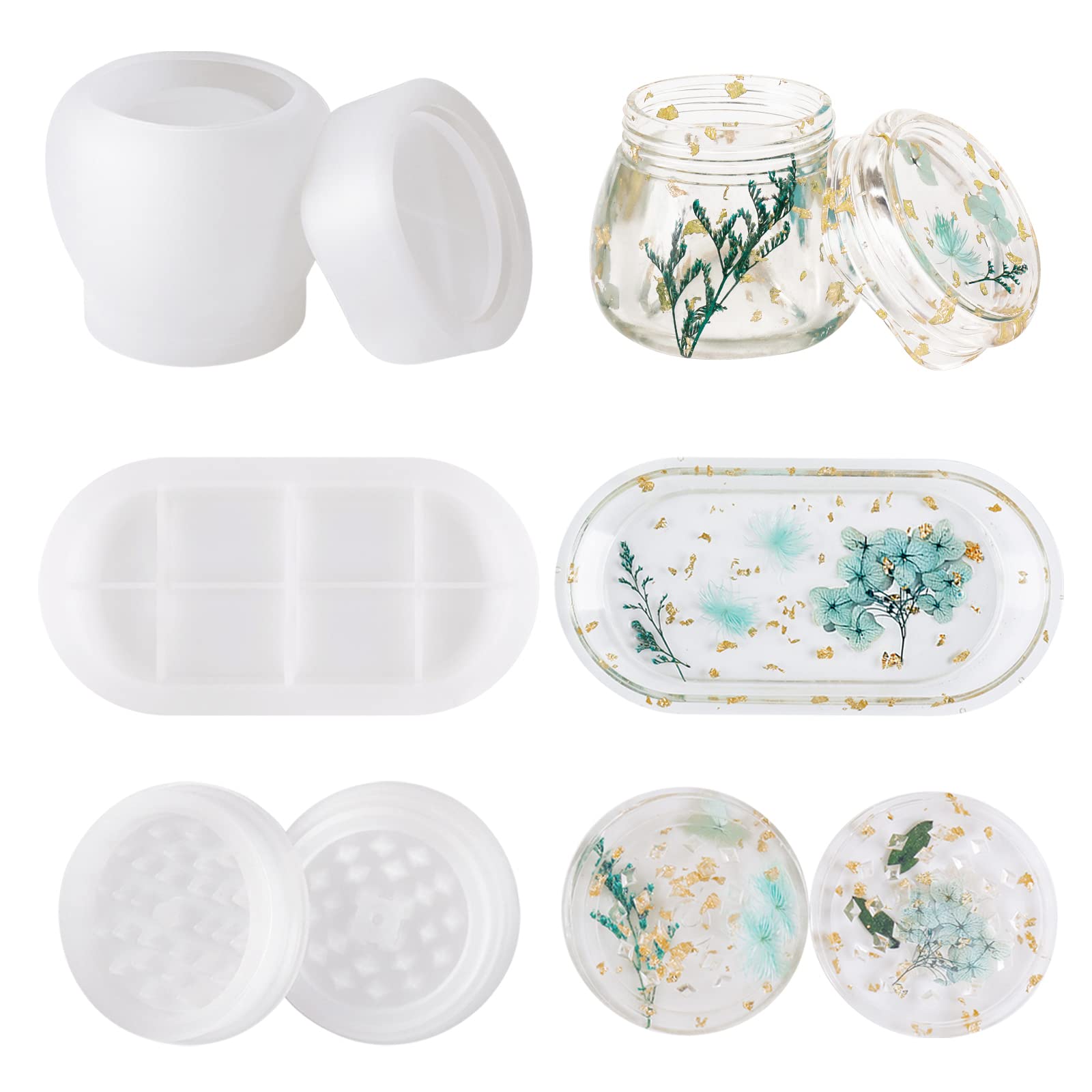 3-Piece Silicone Molds for Epoxy Resin - Rolling Tray, Pudding Jar with Lid & Grinder Molds | DIY Resin Casting Kit for Storage, Decoration & Craft Projects | Perfect for Home Decor, Jewelry Making & Gift Ideas