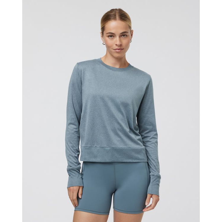 Vuori Women's Daydream Crew Sweatshirt - Soft Smoke Blue Heather Pullover for Yoga, Running & Lounge Wear | Cozy Casual Outfit for Workouts & Everyday Comfort