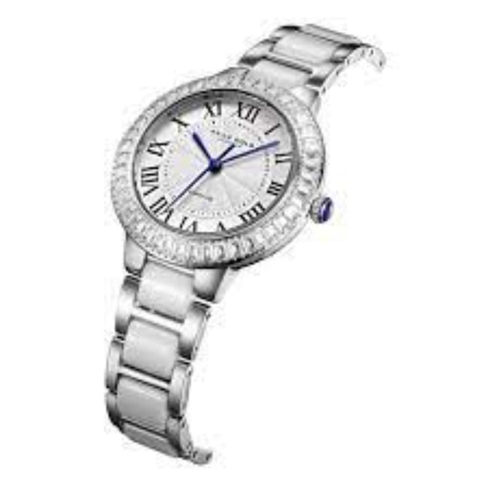 ARIES GOLD ENCHANT CAPELLA Silver Stainless Steel Women's Watch with White Ceramic Band - Elegant Dress Watch for Office, Party & Special Occasions