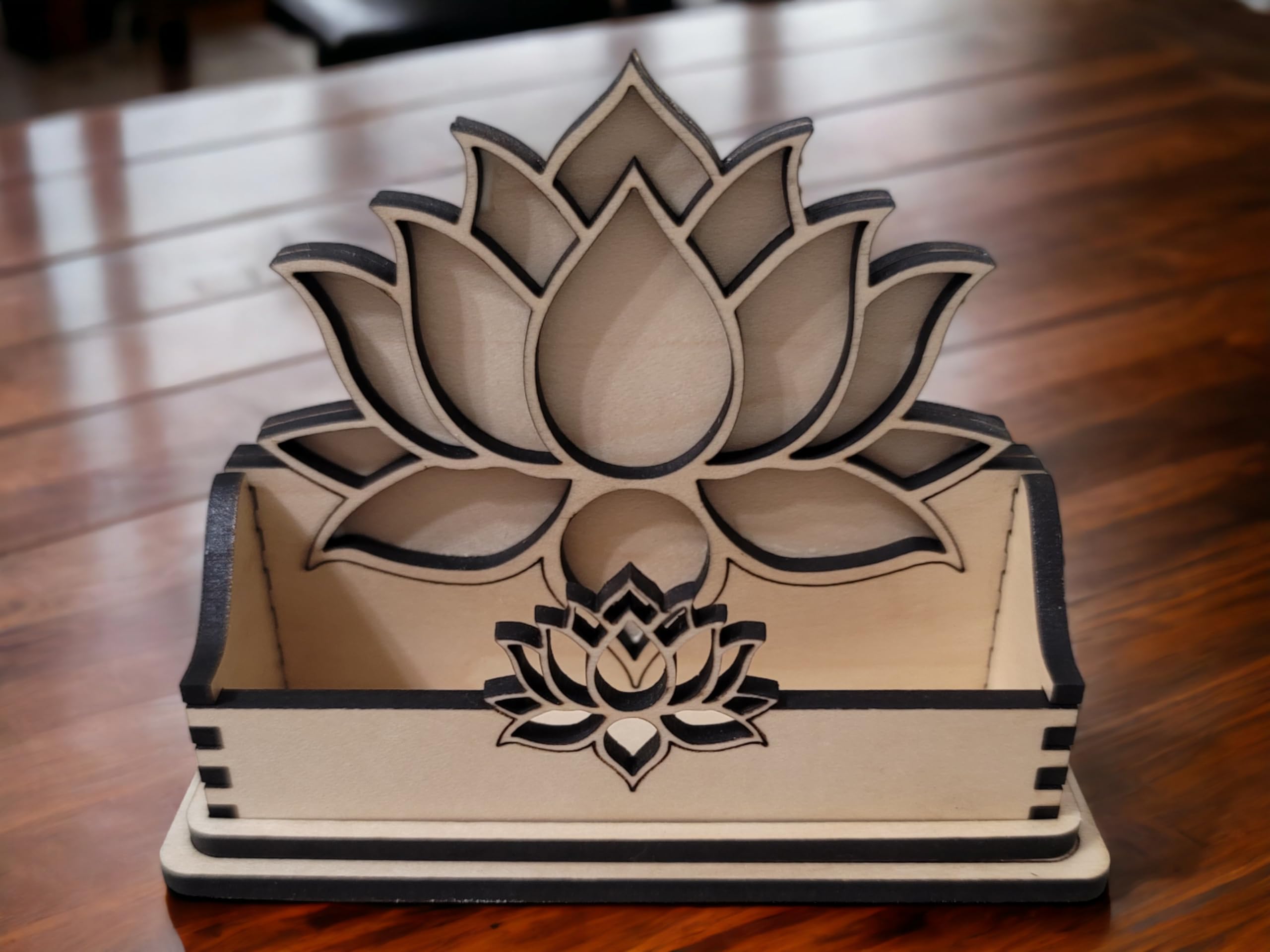 Premium Lotus Flower Wood Business Card Holder - Handcrafted Maple Wood Office Organizer - Unique USA Made Gift for Professionals - Perfect for Corporate Gifts, Desk Decor & Executive Accessories