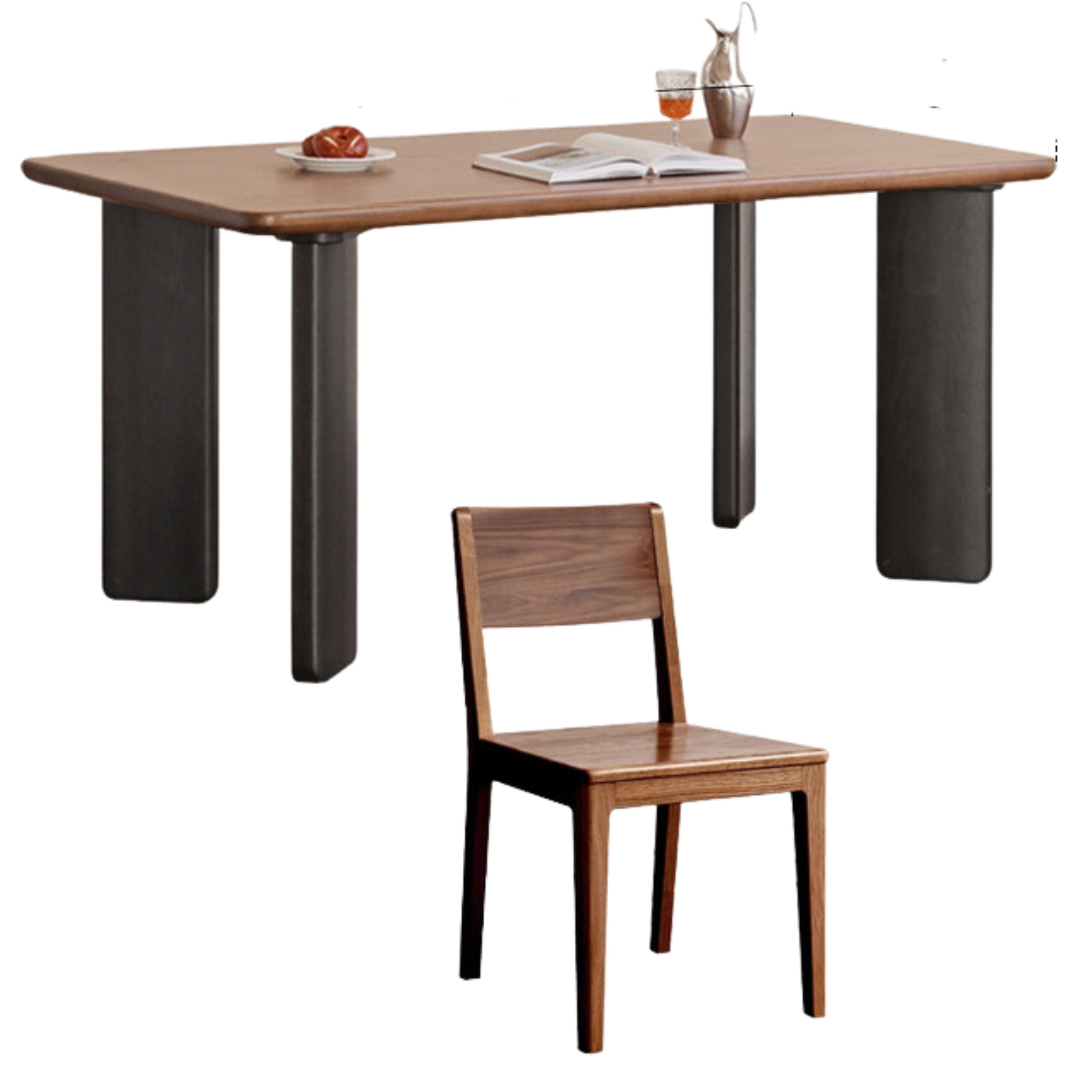 Premium Black Walnut Solid Wood Rectangular Dining Table - Modern Luxury Design for Dining Room, Kitchen, and Home Decor