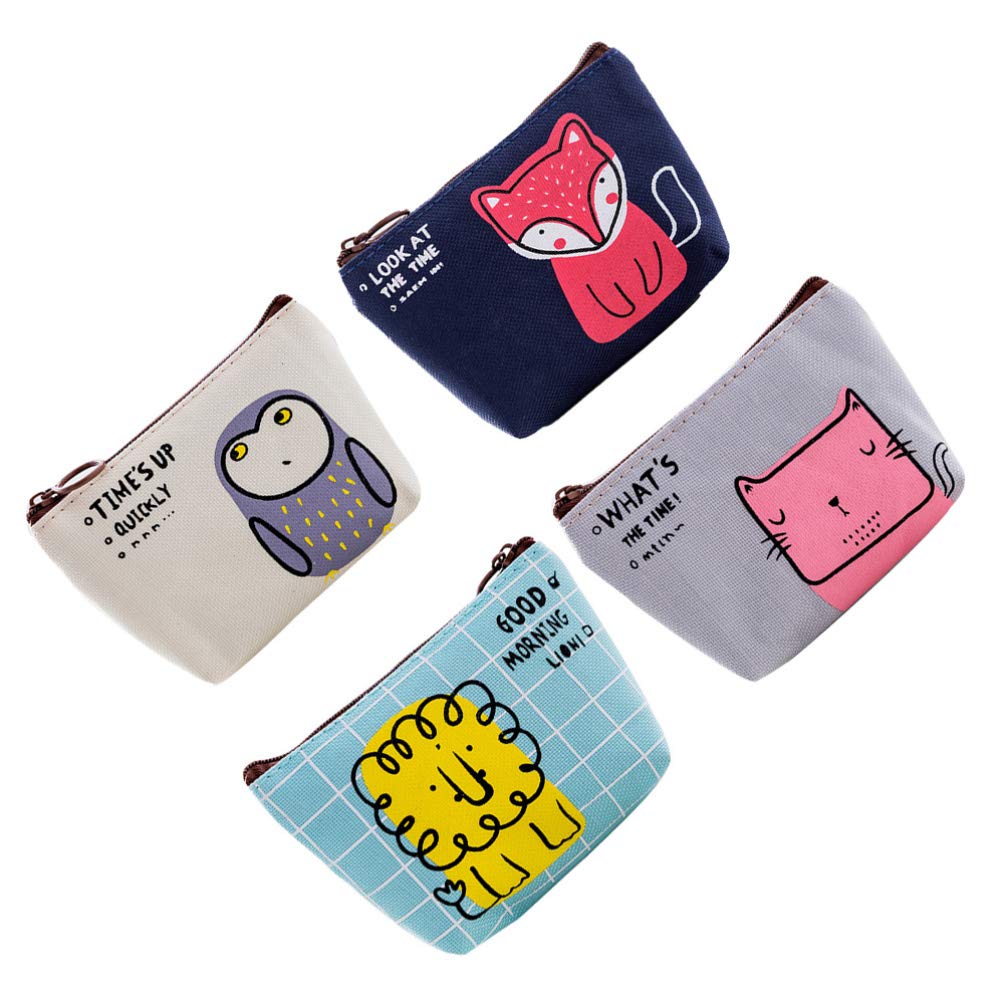 PRETYZOOM Slim Wallet Set - 4 Pack Mini Canvas Coin Purse with Zipper Pouch for Money, Keys, Headphones & Lipstick - Compact Wallets for Women, Girls & Kids (Random Styles) - Perfect for Travel, Daily Use & Gift Giving