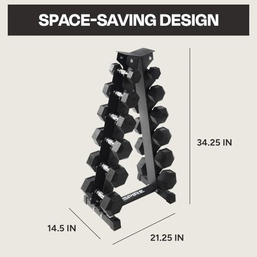 210 LB Rubber Dumbbell Set with Vertical Storage Rack - Home & Gym Weights for Strength Training, Workout, Fitness | Perfect for Home Gym, CrossFit & Weightlifting | Model 1112655