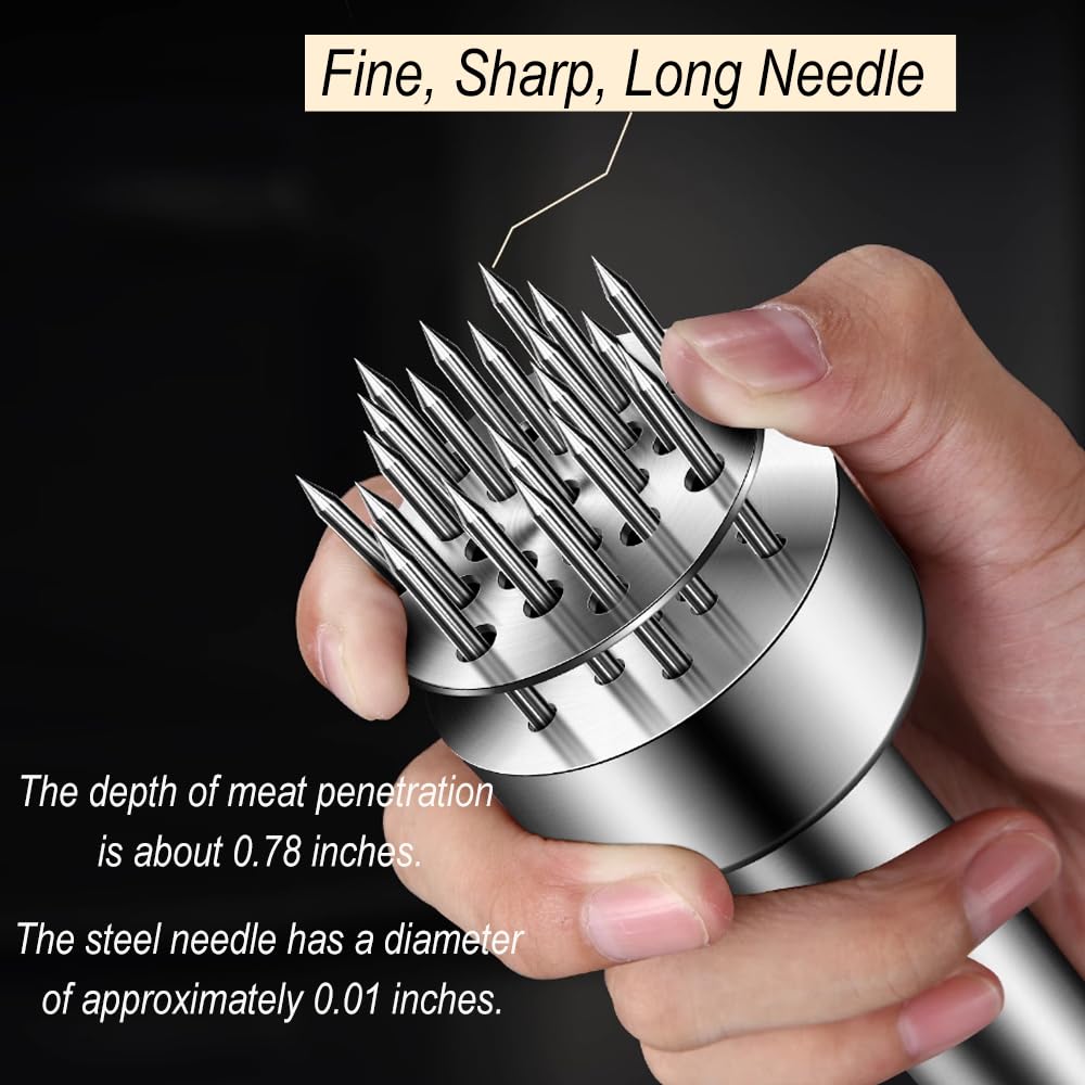 Premium Stainless Steel Meat Tenderizer Tool with 21 Sharp Needles - Perfect for Steak, Beef, Chicken & Pork - BBQ & Marinating Essential - Compact Meat Grinder for Home Kitchen & Outdoor Cooking