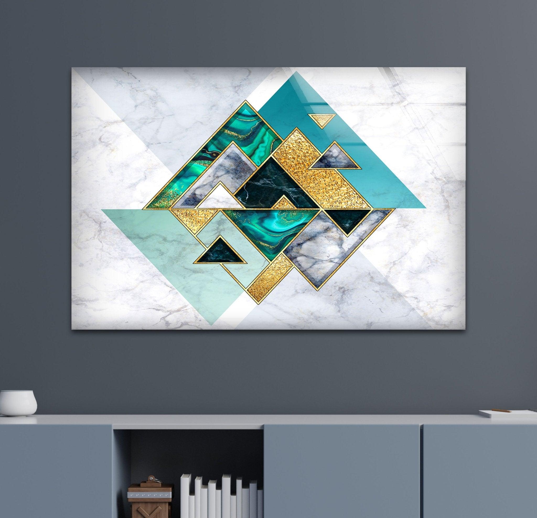 Abstract White Geometric Glass Wall Art - Modern Home Decor for Living Room, Bedroom & Office - Elegant Handmade Glass Panel for Stylish Interior Design