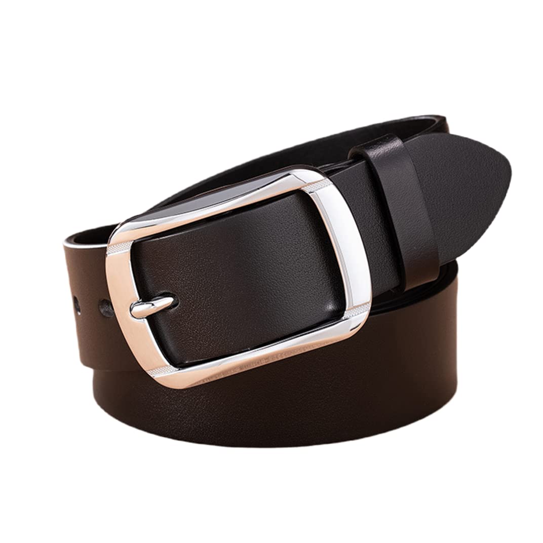 damdos Men's Genuine Leather Dress Belt - Premium Brown Cowhide Belt for Business, Cosplay & Western Style | Perfect for OW McCree Cosplay, Manga Accessories & Office Wear