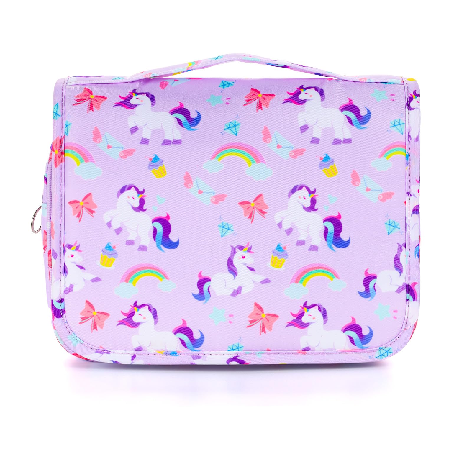 Unicorn Purple Waterproof Kids Hanging Toiletry Bag for Girls - Travel Cosmetic & Makeup Organizer - Perfect for Toddler Travel, Camping & Sleepovers