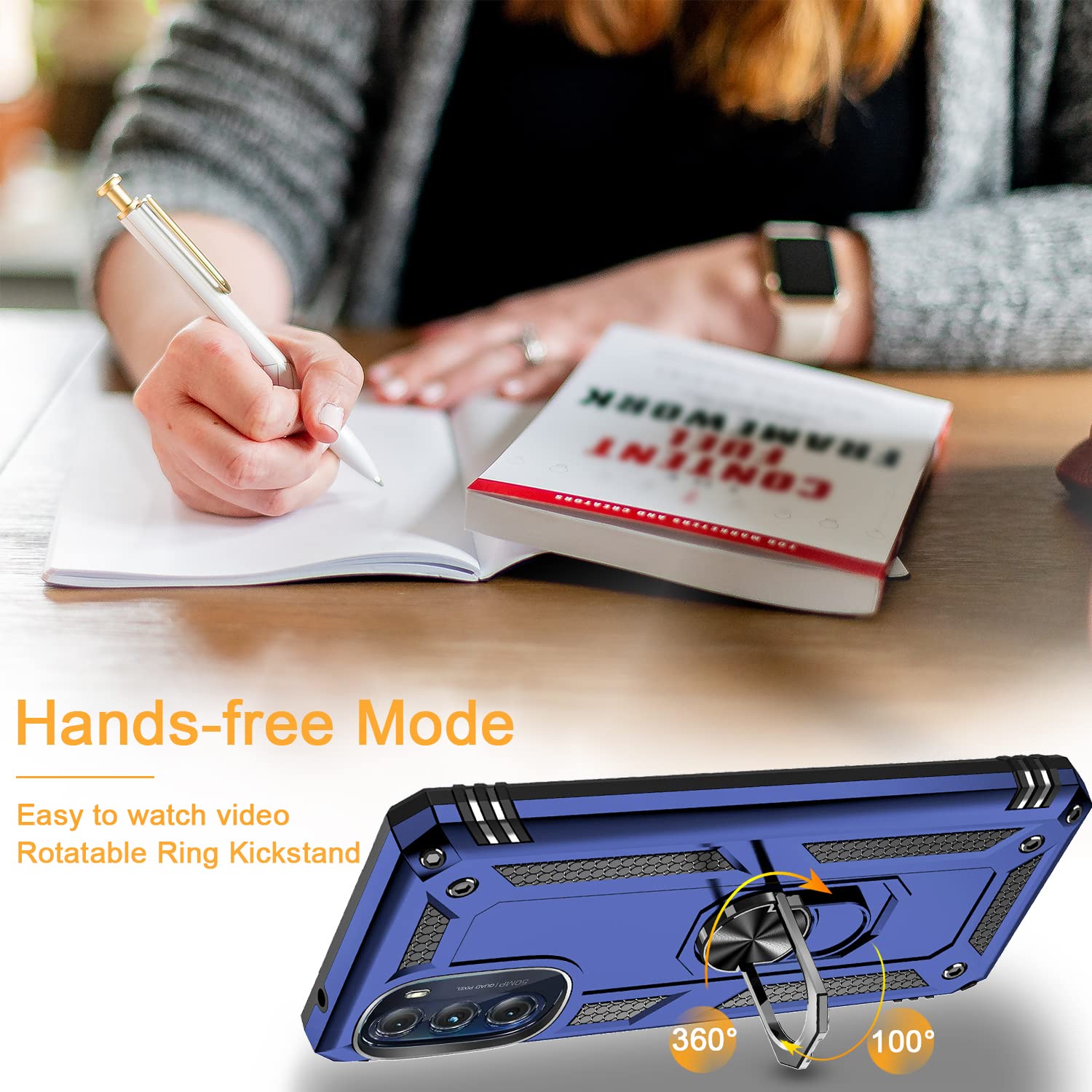 Military-Grade Shockproof Case for Motorola Moto G 5G 2022 with Magnetic Kickstand & 2 Pack Tempered Glass Screen Protectors - Blue | Perfect for Outdoor Activities, Work & Travel Protection