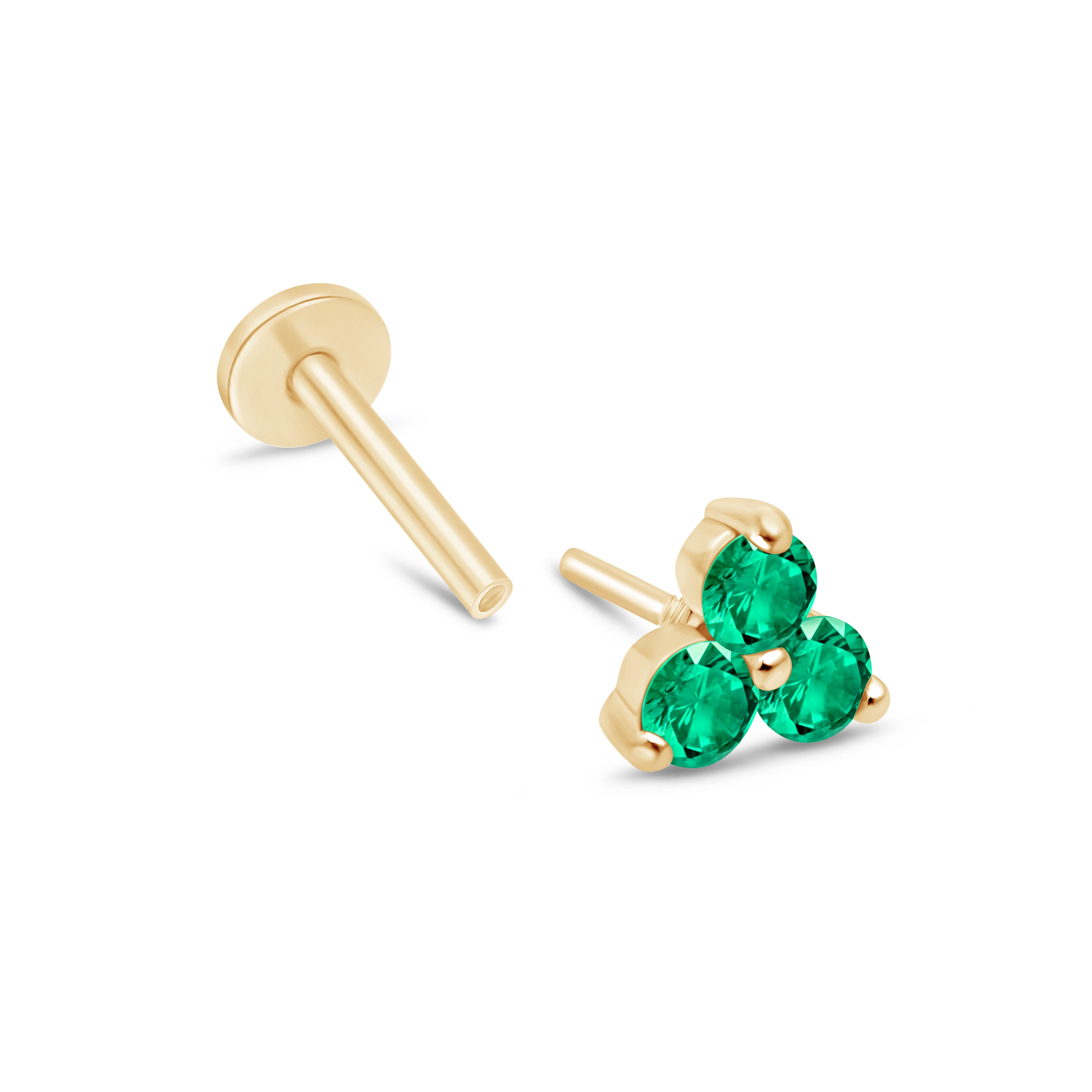 14K Solid Yellow Gold Emerald Trinity Cluster Stud Earrings for Women - Perfect for Weddings, Parties & Special Occasions