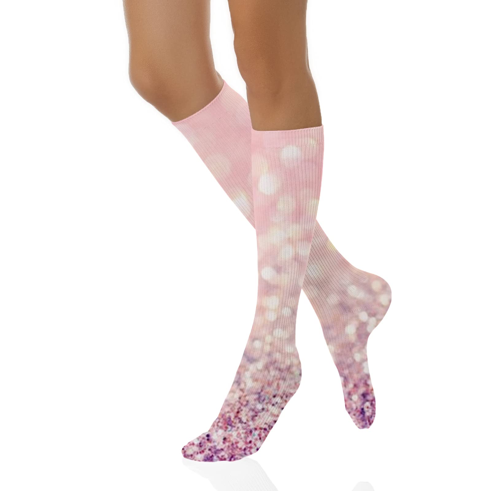 SARNFANS Women's Winter Socks - Soft Warm Thermal Socks with Pink Glitter Design, 20 Inch Cozy Christmas Gift Socks for Women - Perfect for Holiday Gifts, Cold Weather & Indoor Comfort