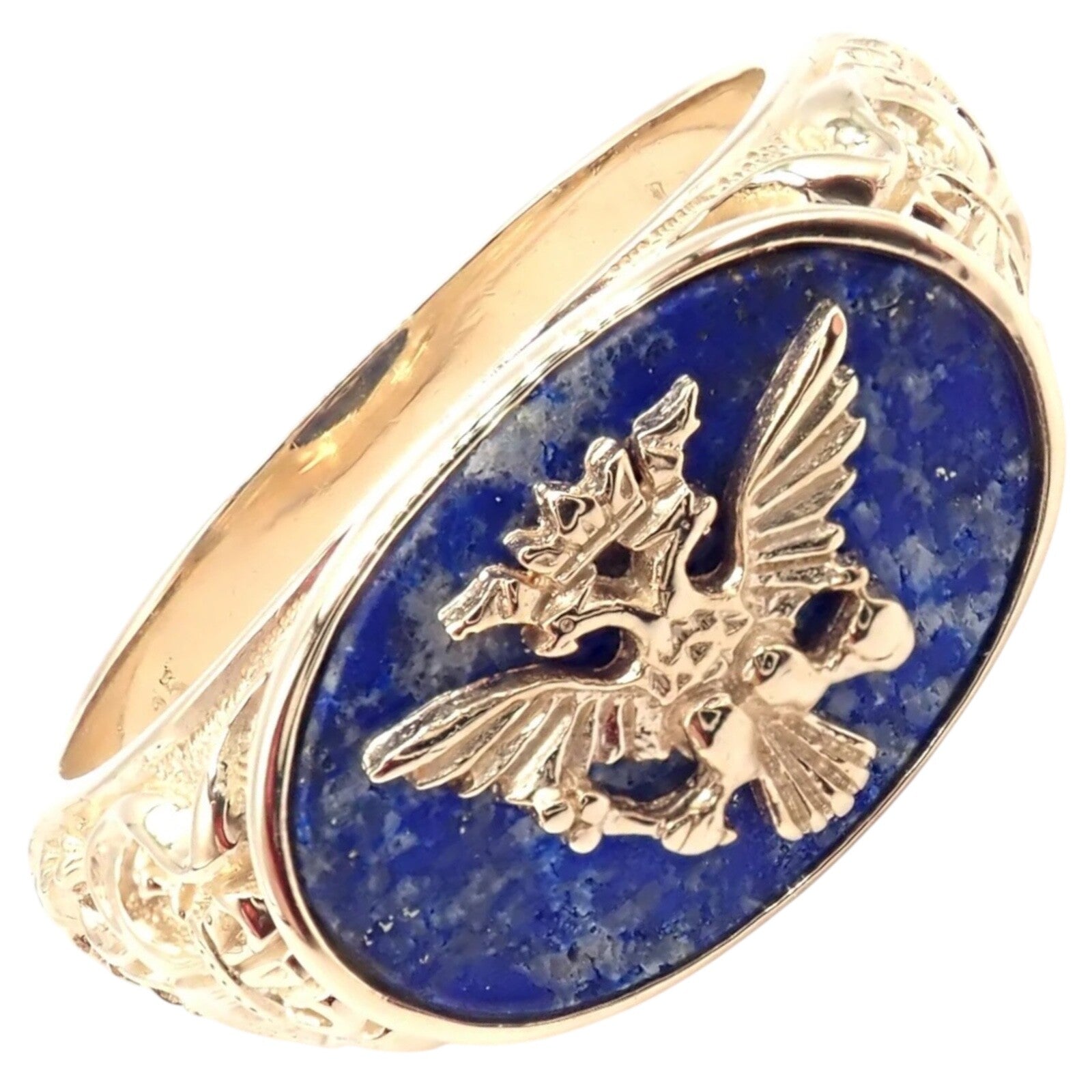 Authentic Franklin Mint Faberge Imperial Eagle 14k Yellow Gold Lapis Ring - Luxury Vintage Jewelry for Collectors & Special Occasions