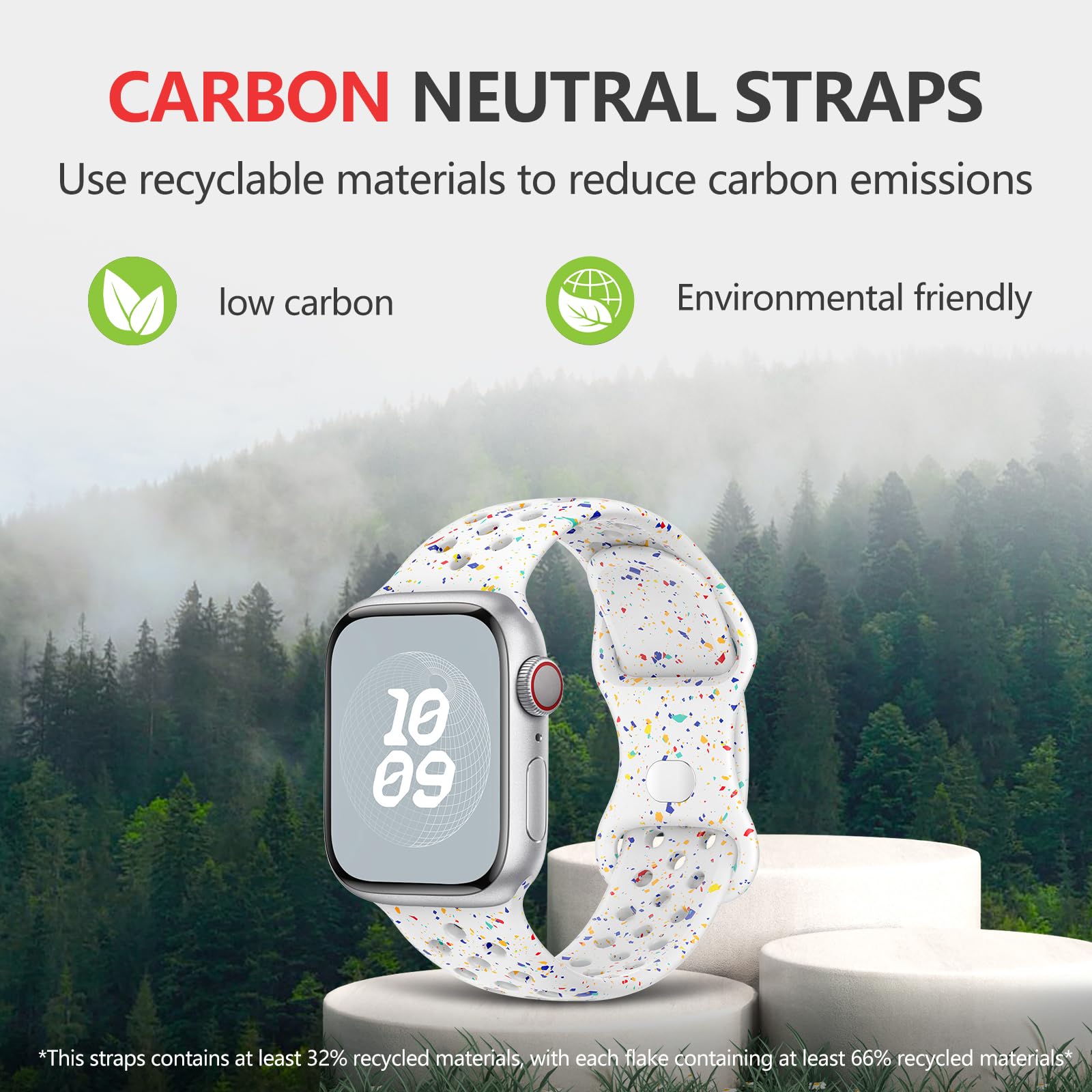 Eco-Friendly Recycled Silicone Apple Watch Bands 38mm 40mm 41mm - Soft Breathable Sport Strap for iWatch Series 9/8/7/6/5/4/3/2/1/SE - Unisex Design for Men & Women - Perfect for Workouts, Running & Everyday Wear