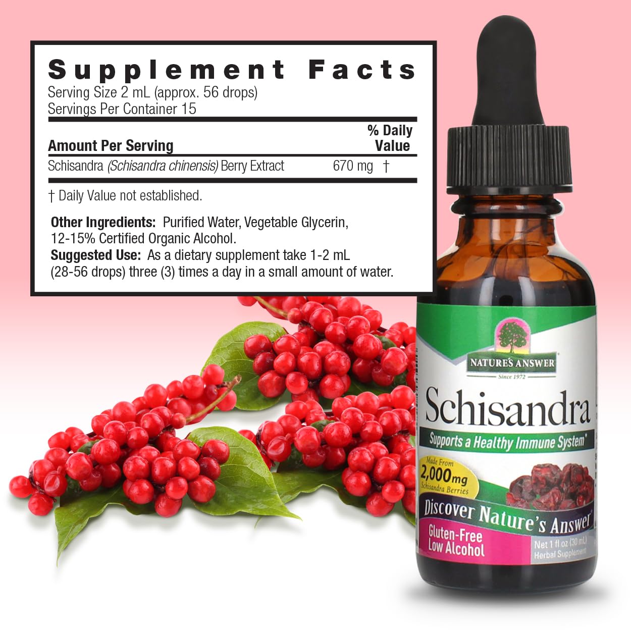Nature's Answer Schisandra Berry Extract with Organic Alcohol, 1-Fluid Ounce | Supports Digestive Health & Cognitive Function | Natural Stress Relief Supplement | Great for Daily Wellness & Mental Clarity