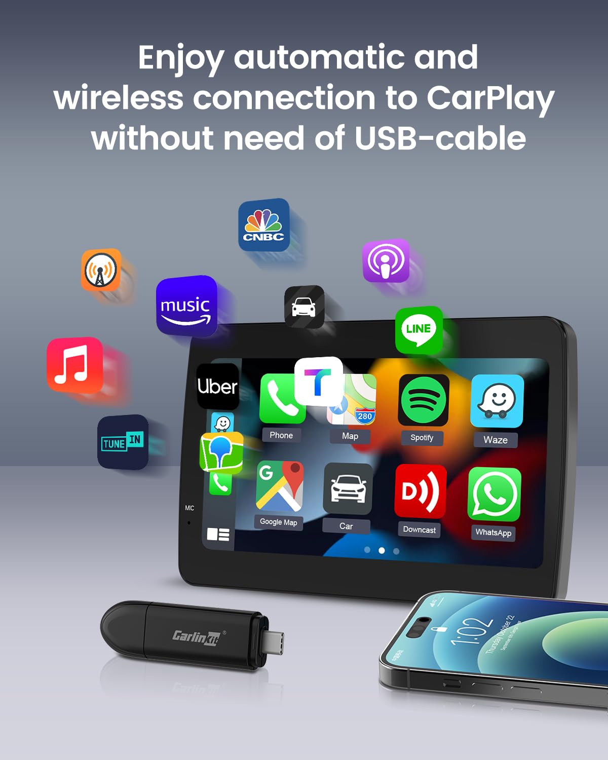 CarlinKit Mini SE Wireless CarPlay Adapter - Convert OEM Wired CarPlay to Wireless for iPhone iOS 10 & Above | Fast Connection, Zero Latency | Perfect for Commuting, Road Trips & Daily Driving