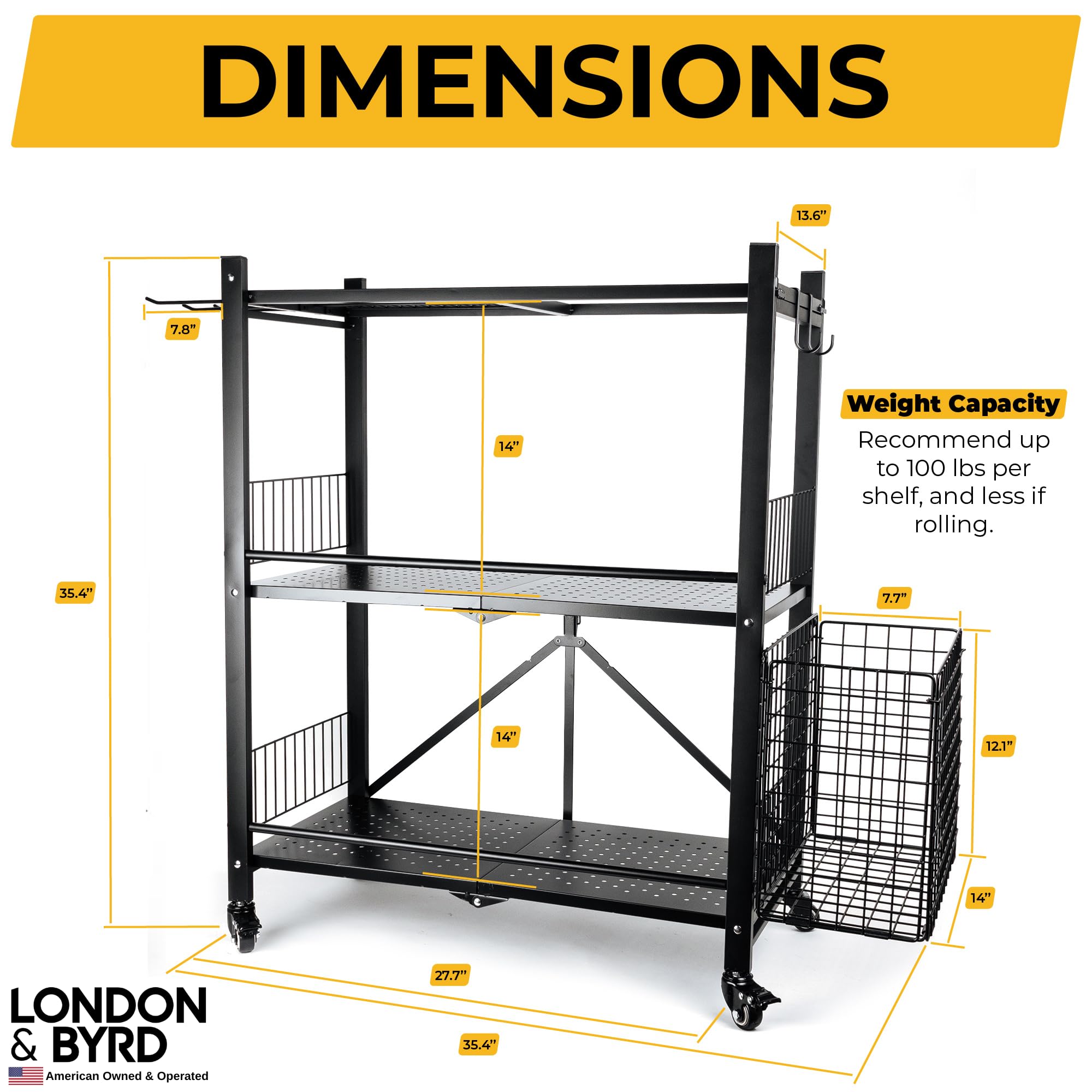London & Byrd Heavy Duty Steel Home Gym Storage Rack with Wheels, Basket & Hooks - Quick Assembly in Minutes - Perfect for Yoga Mats, Kettlebells & Dumbbells - Ideal for Home Workouts & Garage Gym Organization