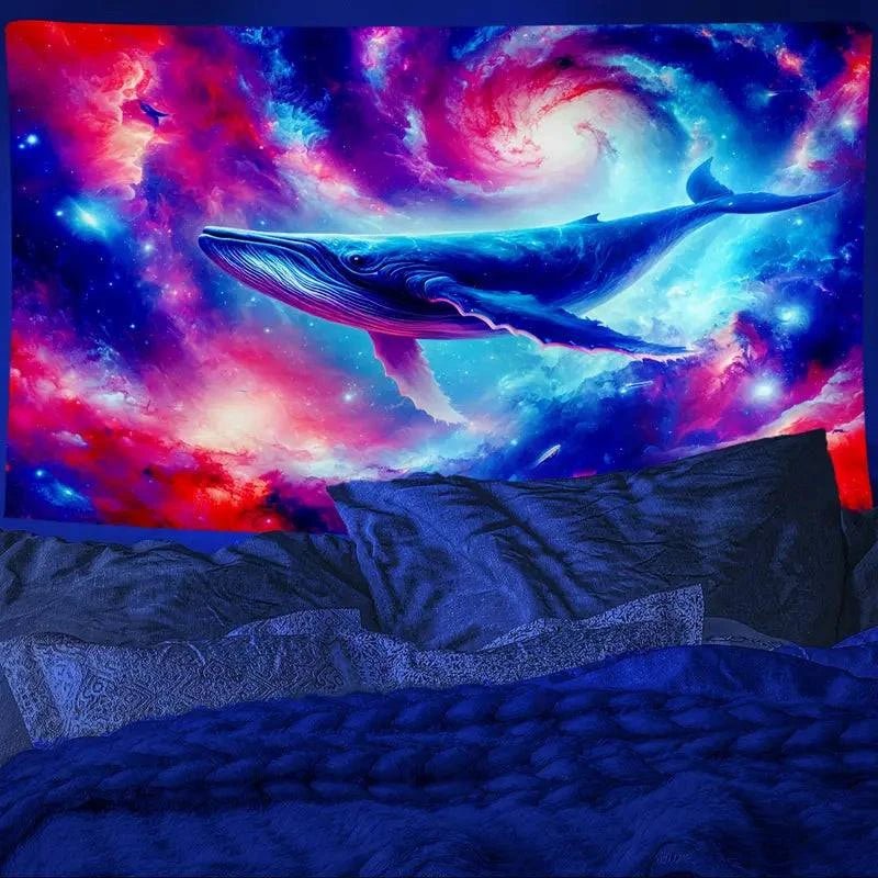 Galaxy Whale UV Glow Tapestry Wall Art - Psychedelic Blacklight Poster for Bedroom, Living Room & Dorm Decor - Glow in The Dark Space Themed Room Decor