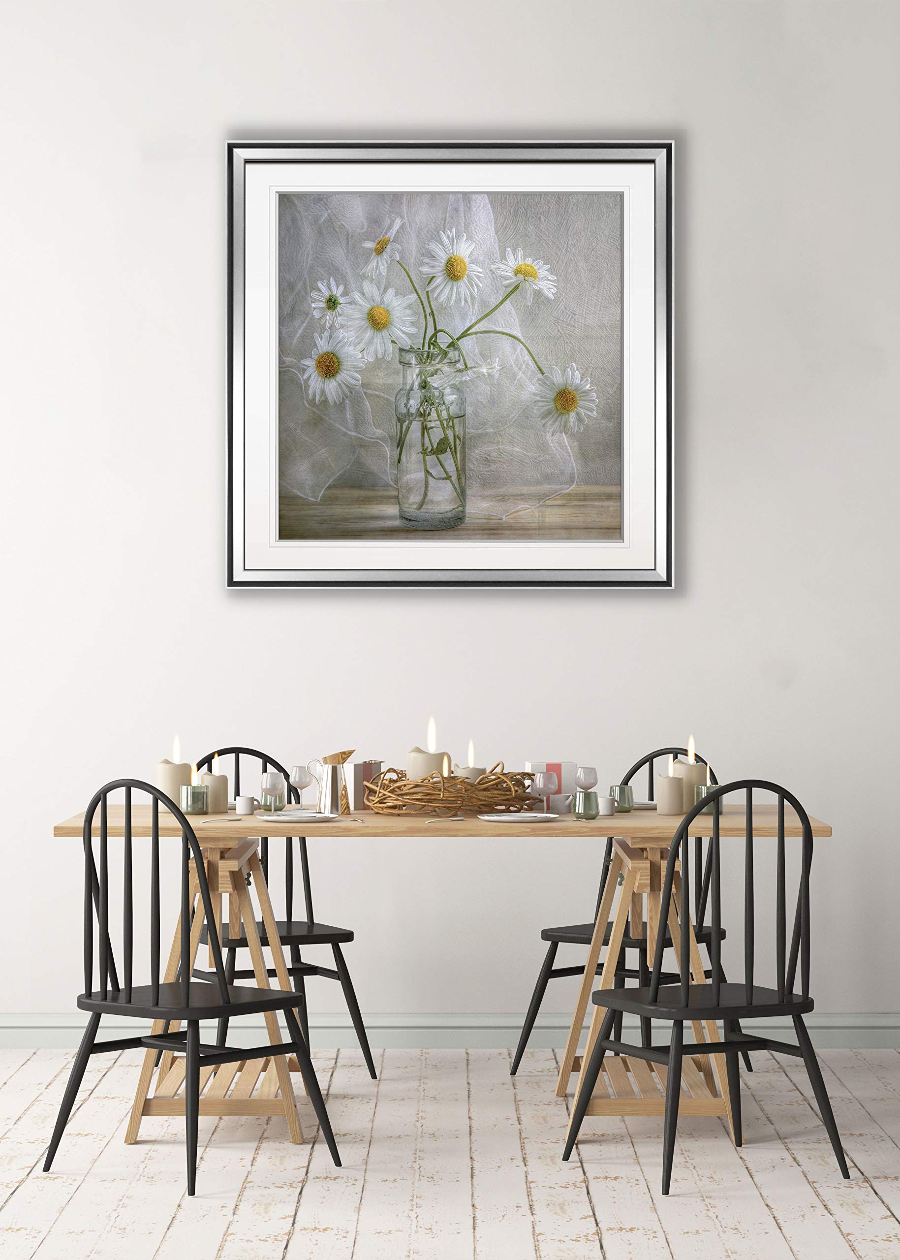 Daisies in Jar Canvas Wall Art - Framed Giclee Photography Print - Home Decor Painting Ready to Hang - Perfect for Living Room, Bedroom & Office Decor
