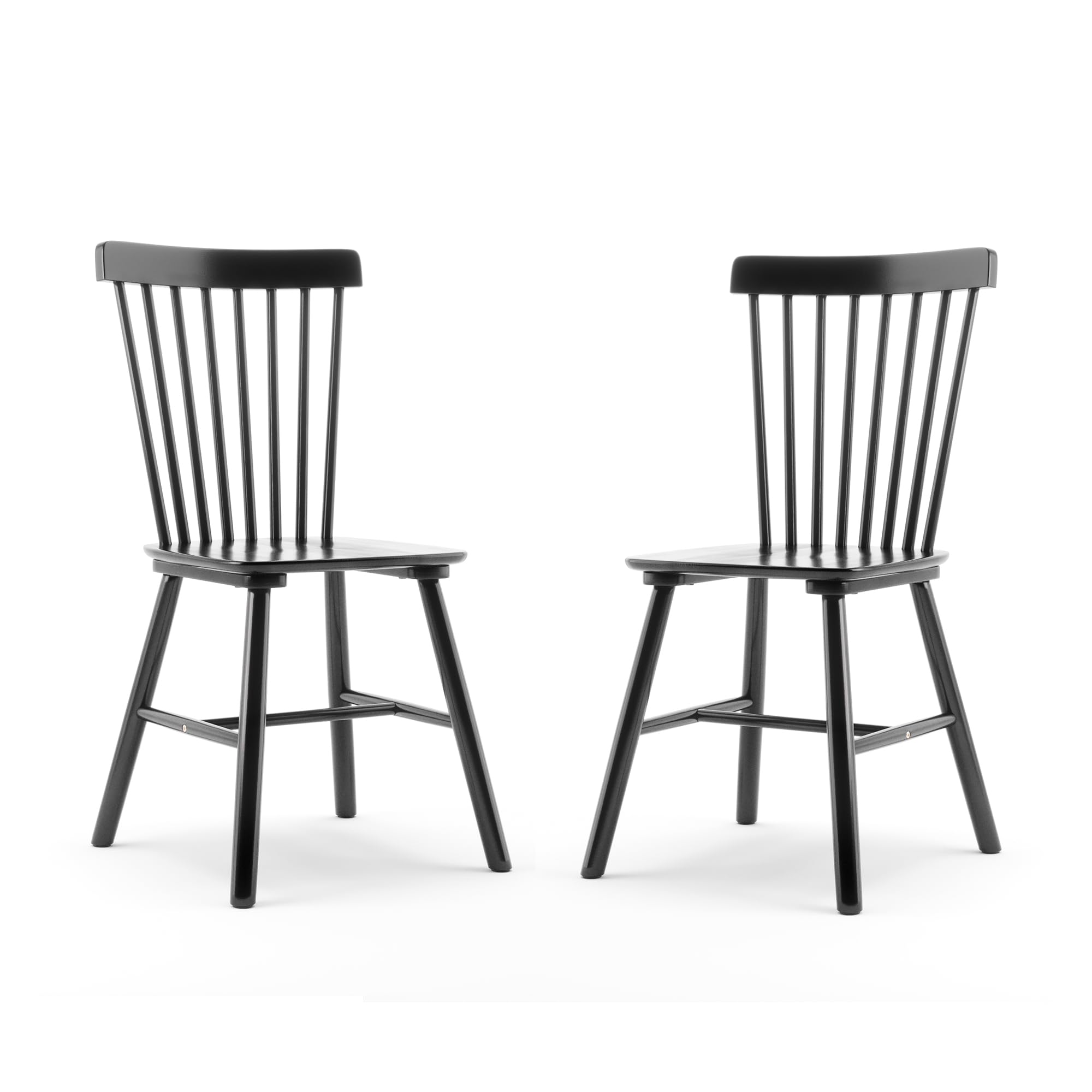 LUE BONA Windsor Dining Chairs Set of 2 - Solid Wood Spindle Back Farmhouse Style Kitchen & Dining Room Chairs in Black - Perfect for Country Homes, Breakfast Nooks, and Rustic Decor