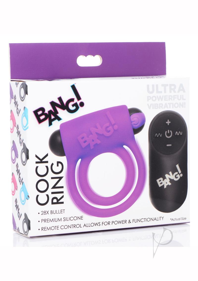 Bang! Rechargeable Silicone Cock Ring & Bullet Vibrator with Remote Control - Purple | Couples Adult Toy for Enhanced Intimacy & Pleasure | Bedroom Accessory for Spicy Nights