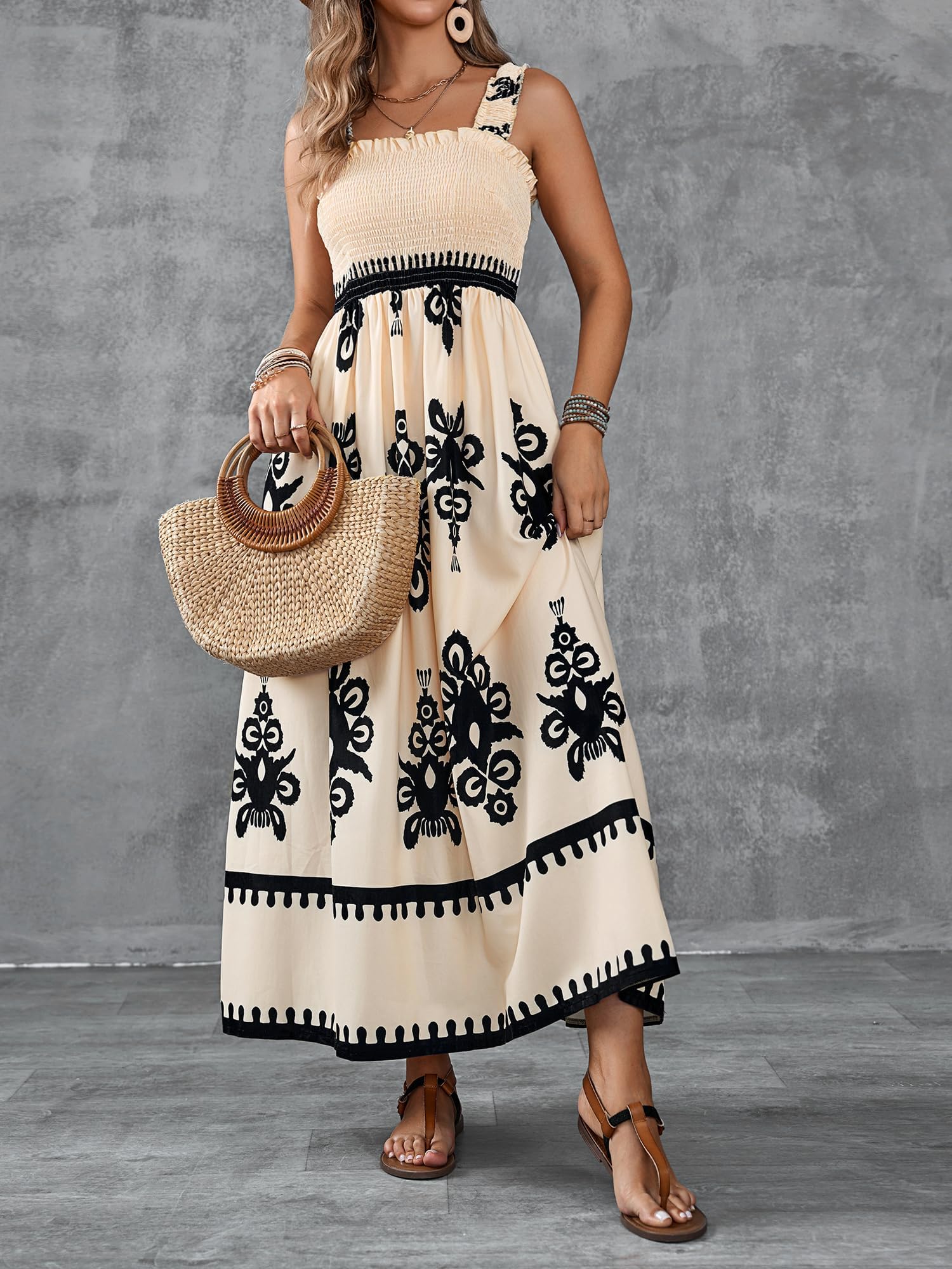 Boho Maxi Dress for Women - Square Neck Long Summer Dress Casual Flowy Sundress for Beach Vacation, Spring & Summer 2025 | Perfect for Outdoor Parties, Travel & Relaxing by the Sea