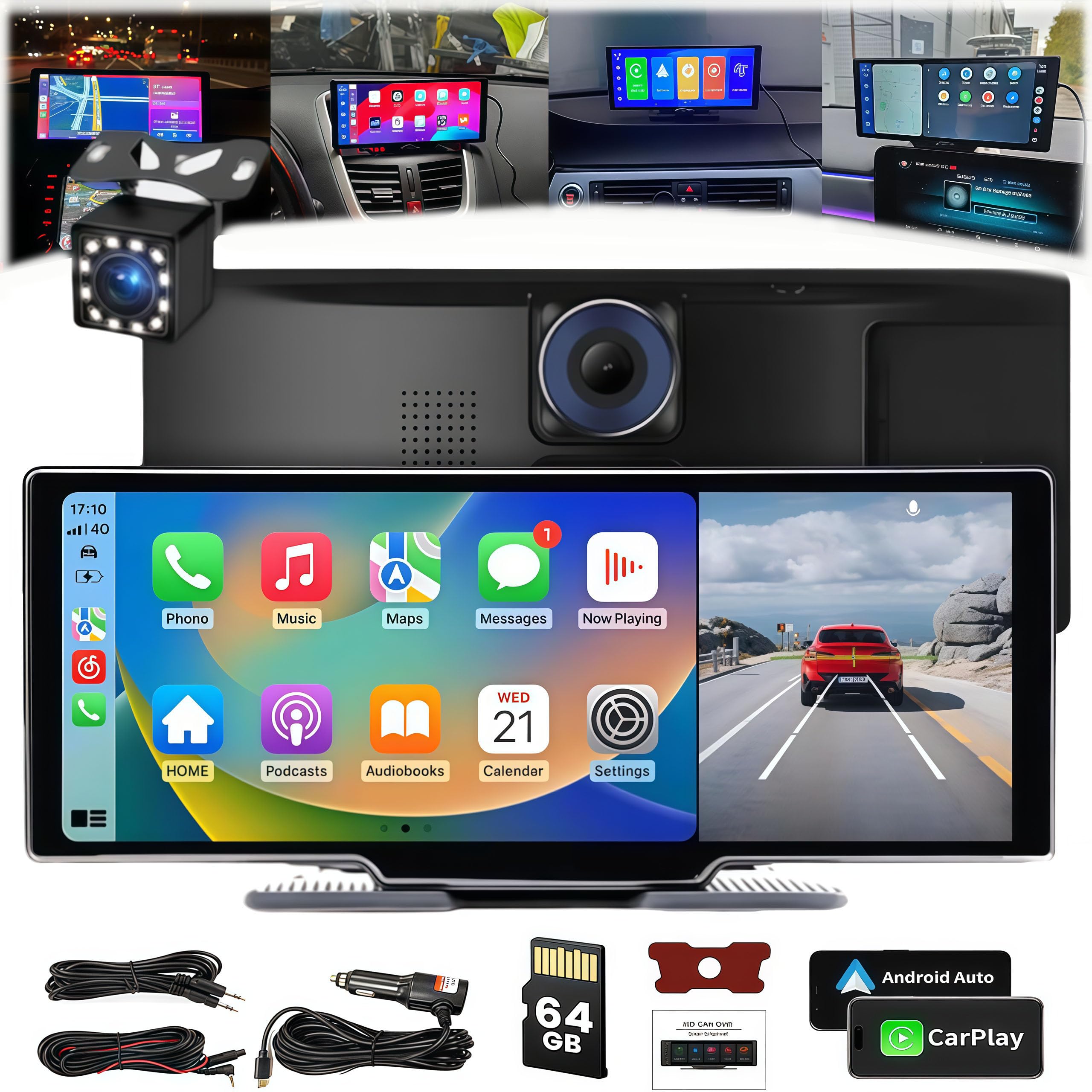 2025 Cartablet Pro Max 4K Car Tablet with Dash Cam - Front & Rear Camera, CarPlay, Navigation & Voice Control | In-Car Entertainment & Safety System for Road Trips & Daily Commutes