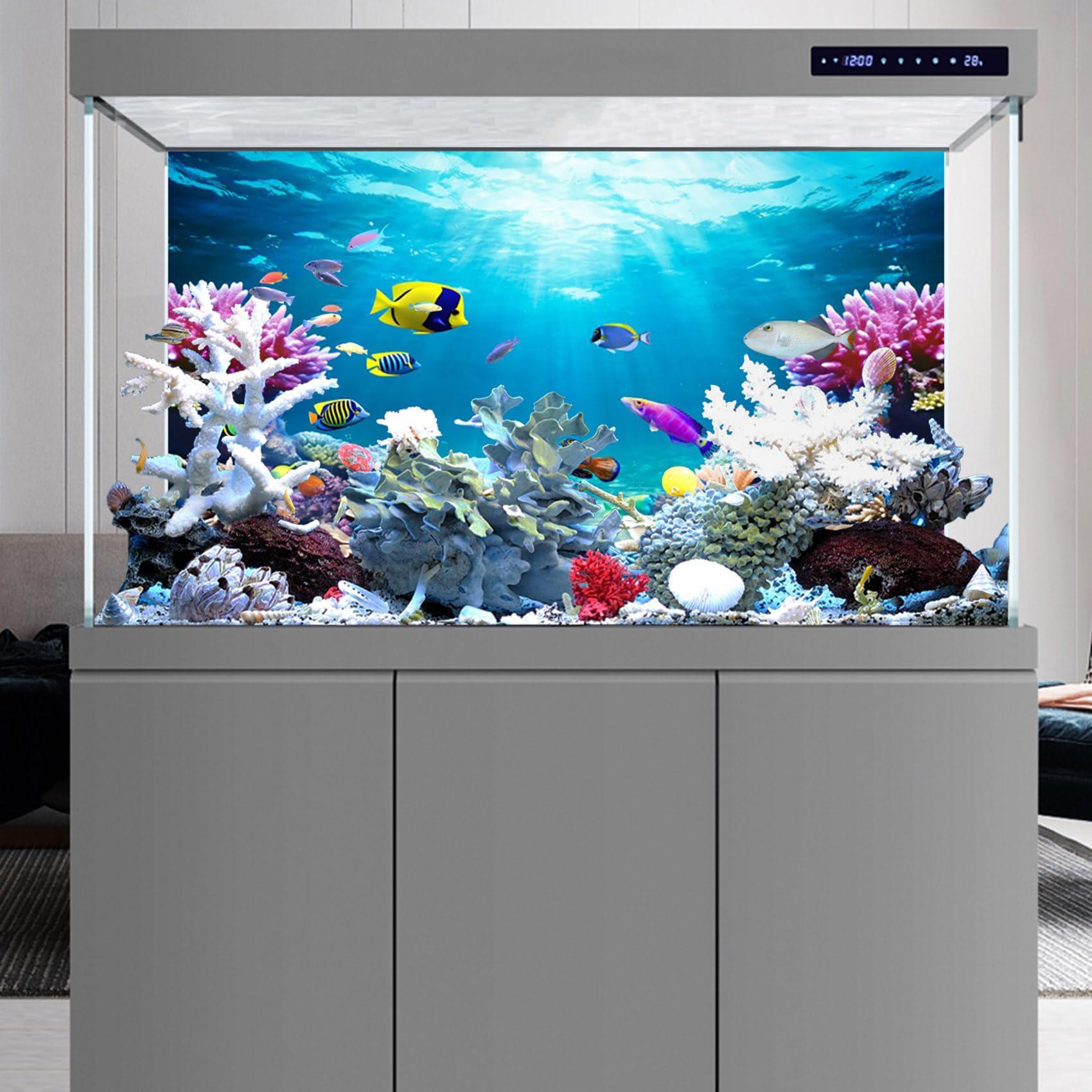 36x24 Inch Aquarium Background - Coral Seaweed Reef Rock Tropical Fish Underwater Scene for Fish Tanks, Reptile Terrariums & Bearded Dragon Habitats | Vibrant Underwater Sea World Backdrop for Home & Office Decor