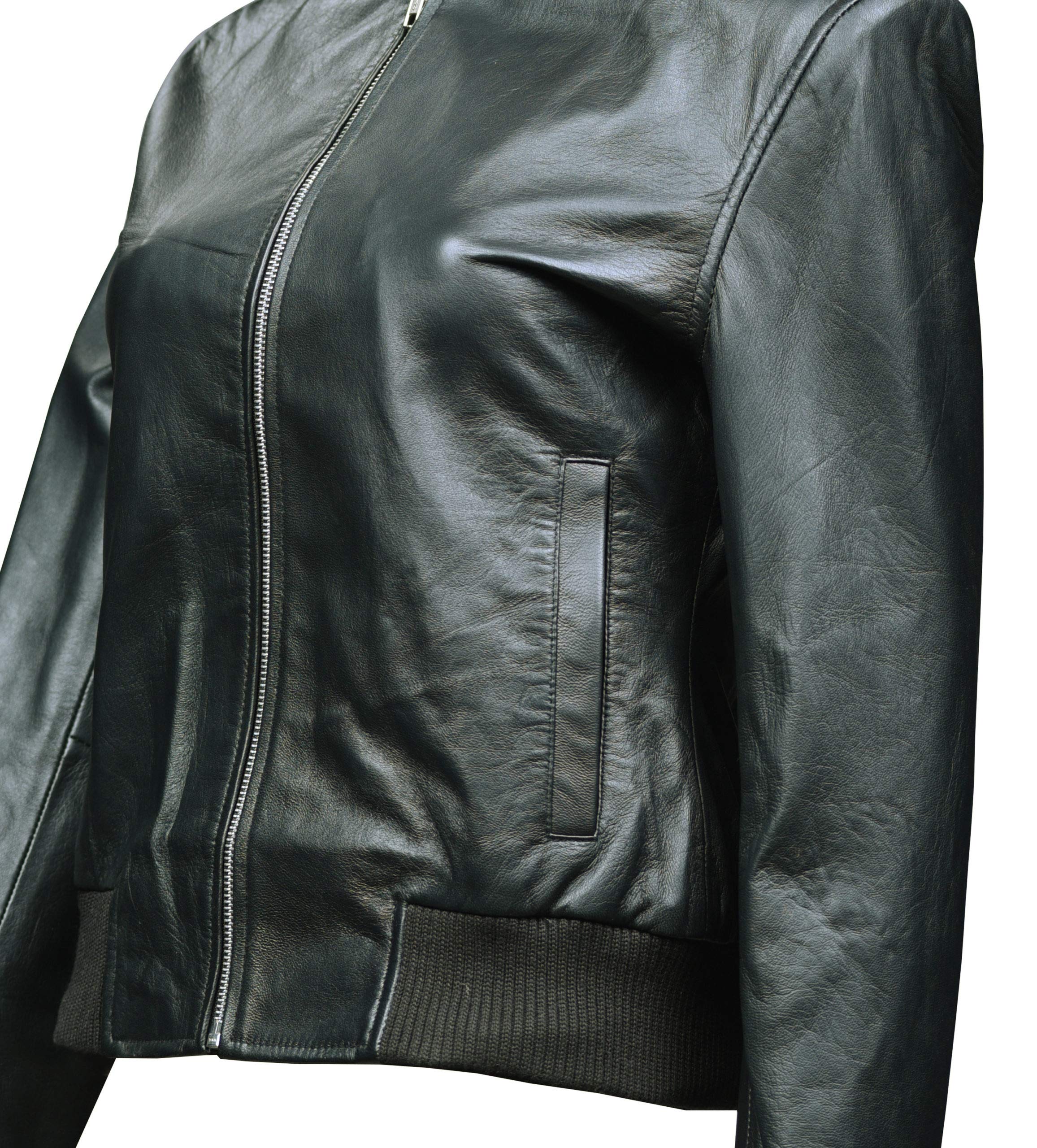 Spirit Black & Gray Hooded Bomber Jacket - Genuine Leather, Missy Plus Size - Stylish Outerwear for Women, Perfect for Casual Outings & Cool Weather