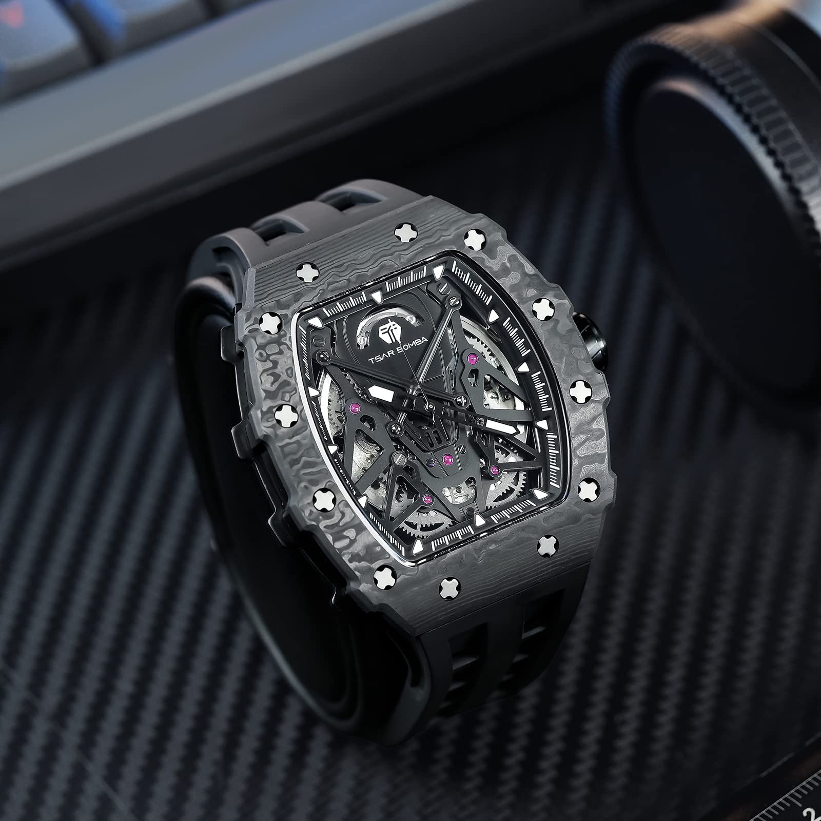 Premium Men's Automatic Mechanical Watch with Japanese Movement - Luxury Sapphire Crystal Glass - 50M Waterproof Tonneau Wristwatch with Silicone Band & Luminous Hands - Elegant Gift for Business, Formal Events & Everyday Wear