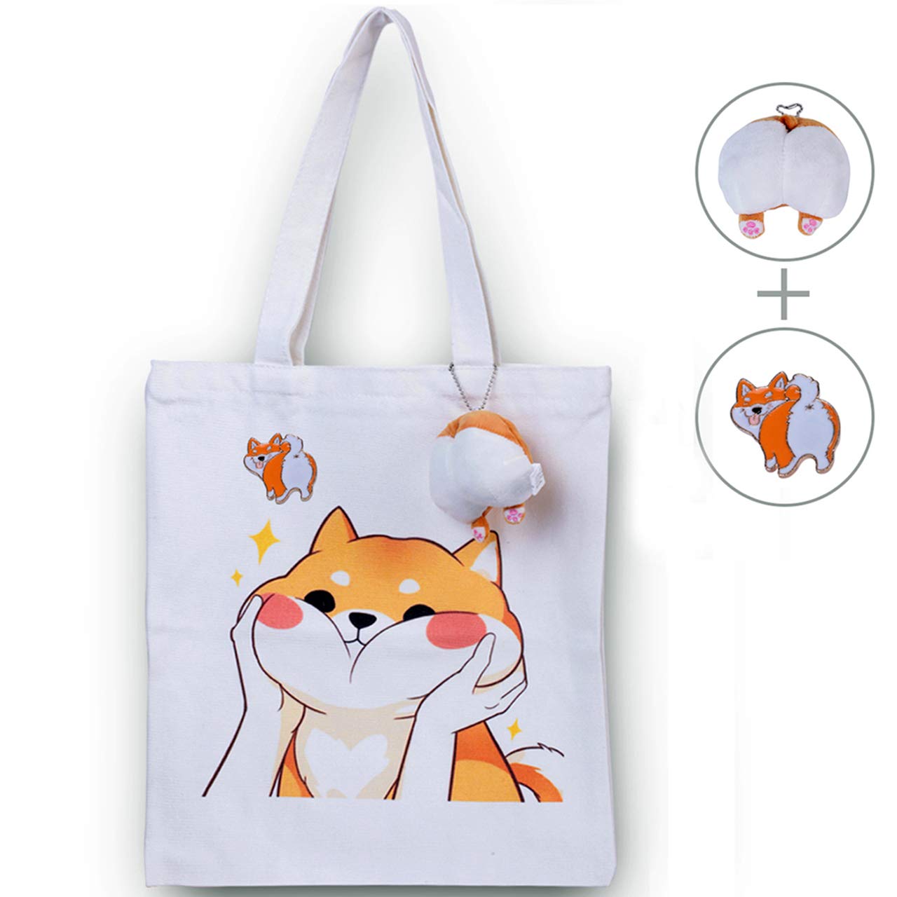 Stylish Women's Tote Bag with Inner Pocket & Zipper - Cute Shiba Inu Corgi Dog Print Large Handbag for Shopping, Work, Beach, Travel - Perfect for Laptop, Books & Daily Essentials