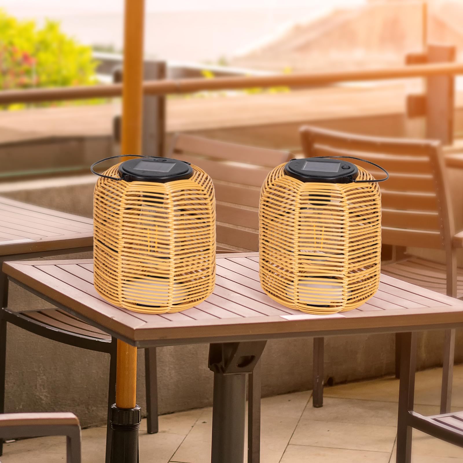 2PK Solar Powered Outdoor Waterproof Hanging Rattan Lantern Lights - Decorative Solar Table Lamp for Garden, Patio, Courtyard & Lawn - Perfect for Backyard Parties, Camping & Emergency Lighting