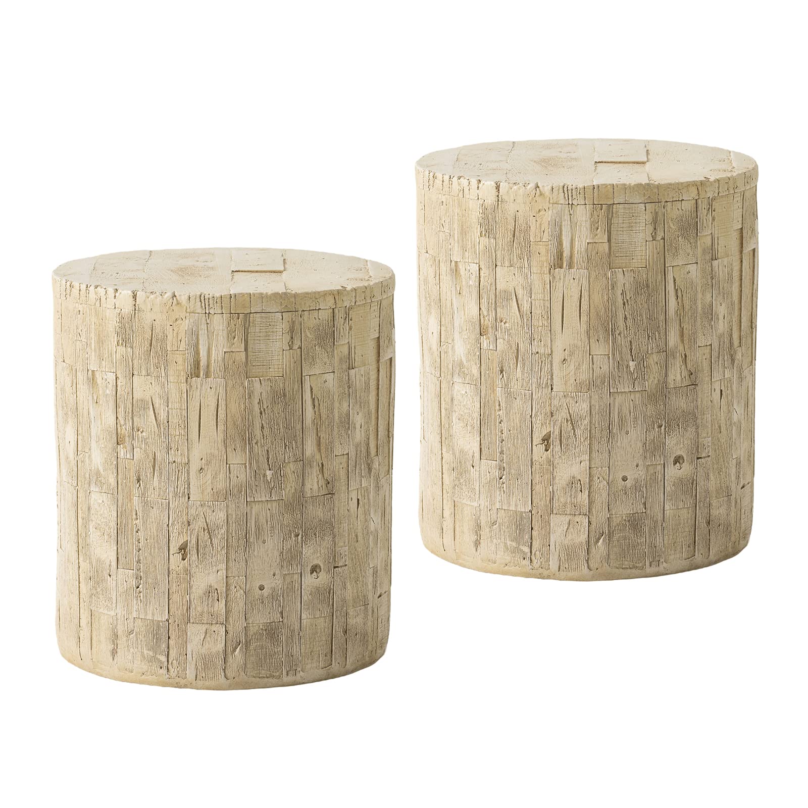 Stylish 2-Piece Outdoor Side Table Set - Lightweight Mosaic MgO Patio End Tables with Cylinder Design, Perfect as Garden Stump Tables or Deck Accent Furniture (Cream) - Ideal for Poolside Lounging, Patio Decor & Outdoor Entertaining