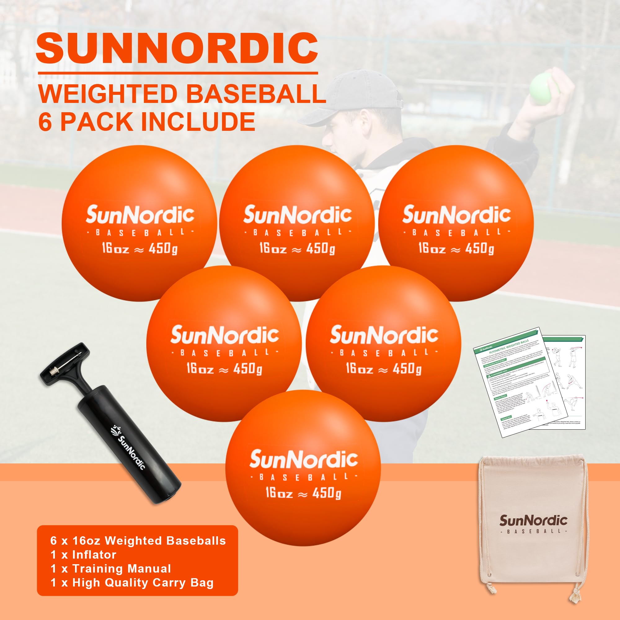 6 Pack Weighted Baseballs Set (16 oz) - Heavy Baseballs for Hitting & Pitching Training - Improve Batting Power & Pitching Accuracy for All Skill Levels - Perfect for Baseball Practice, Softball Training & Home Batting Cage Drills