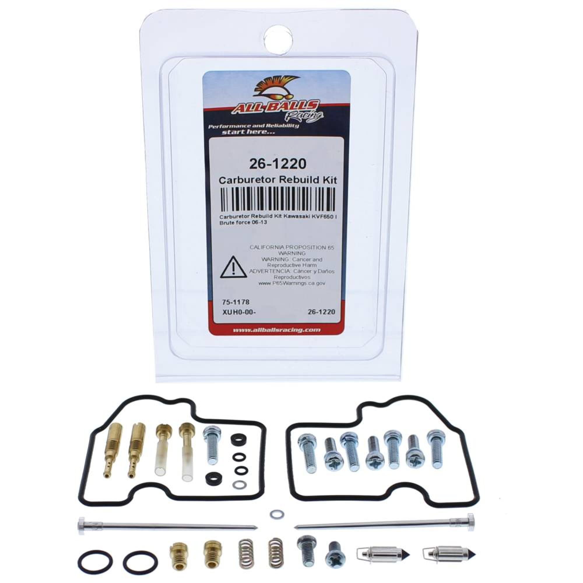 All Balls 26-1220 Carburetor Rebuild Kit for Motorcycle, ATV & Dirt Bike - Complete Carb Repair Kit with Gaskets, O-Rings & Needle Valve - Perfect for Honda, Yamaha, Suzuki & Kawasaki Engines - DIY Carburetor Maintenance & Performance Upgrade
